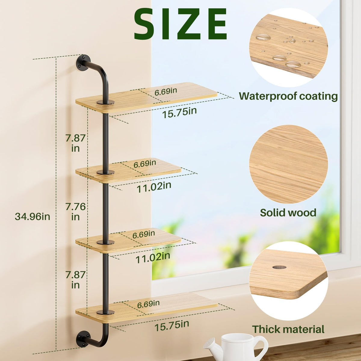 YUOROS Window Shelf for Plants, 4-Tier Rotating Window Sill Plant Shelves Stand Plant Wall Holder with Hanger