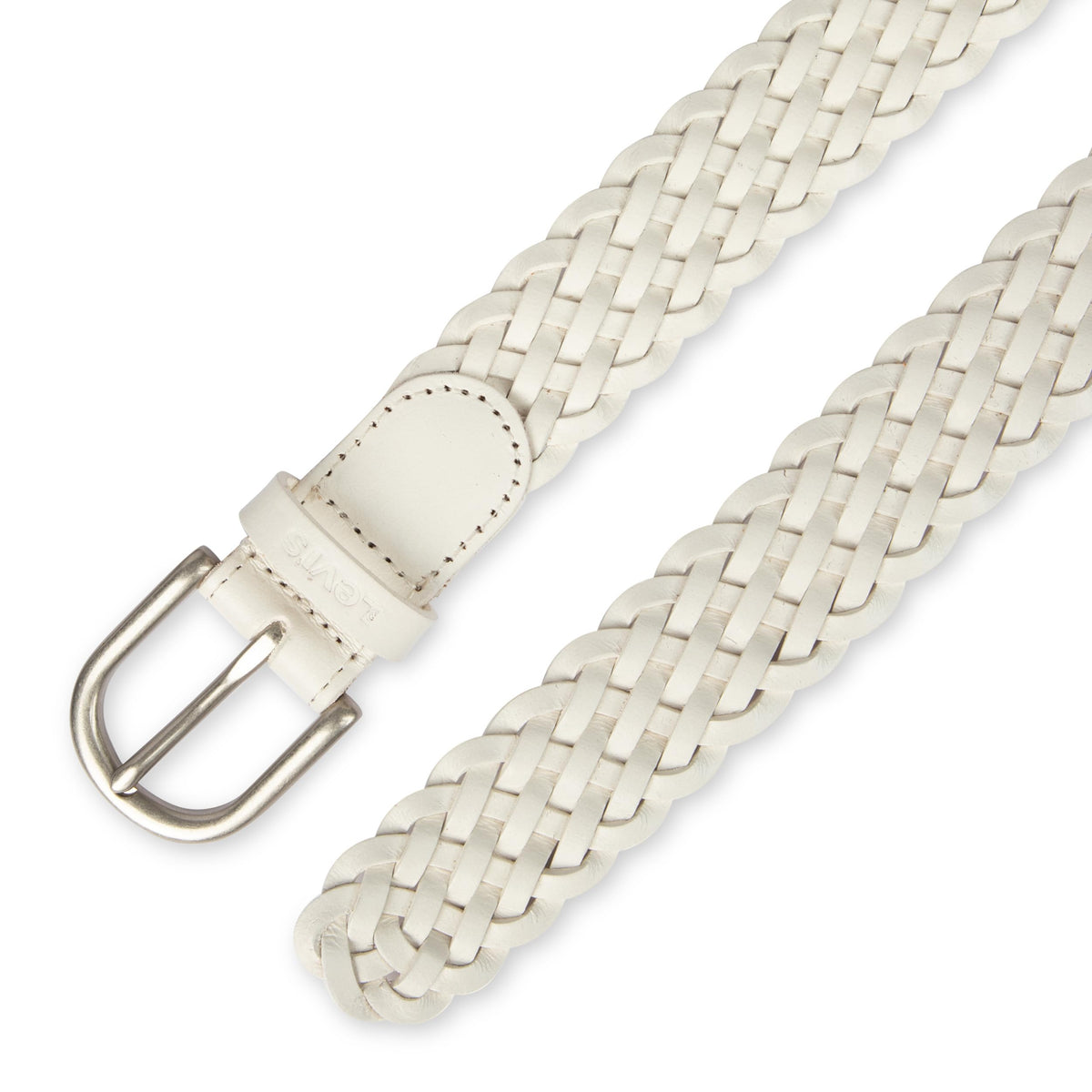 Levi's Women's Leather Braided Casual Belt, White, Small