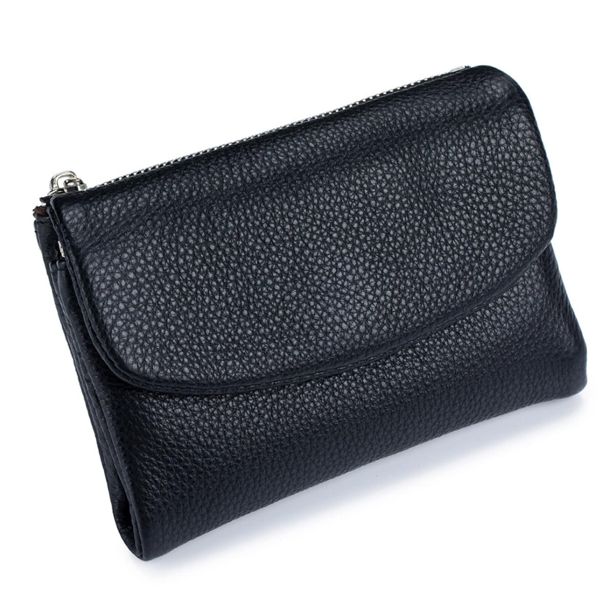 Genuine Leather Wallet for women, RFID Blocking Soft Leather Bifold Compact Card Holder Wallet with Zipper Coin Pocket ID Window (Black)