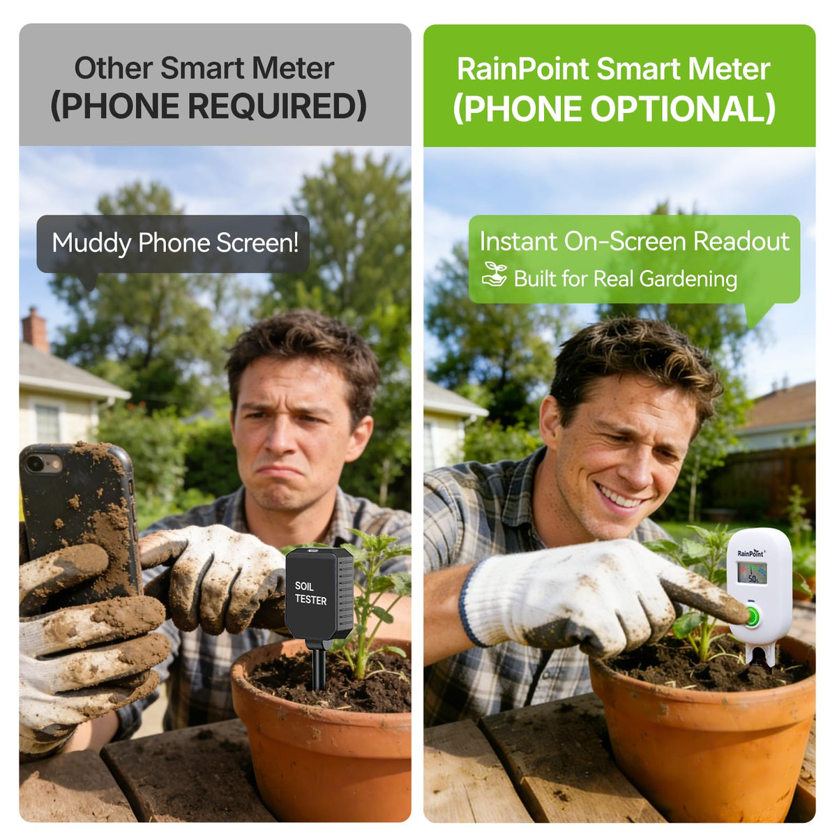 [2026 Version] RAINPOINT Visual Gauge Digital Smart Wireless Plant Moisture Meter Kit,Indoor & Outdoor Use,with WiFi Hub,Capacitive Leave-in Soil Hygrometer Sensor Garden House Plant Care Must Haves