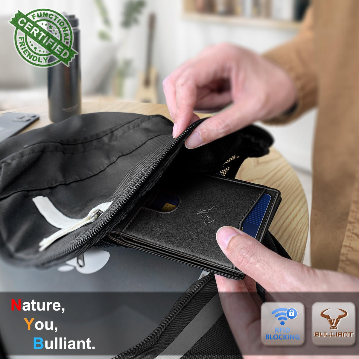 BULLIANT Men Wallet, Slim Leather Wallet Front Pocket Card Holder Gift For Men 11 Slots RFID Blocking