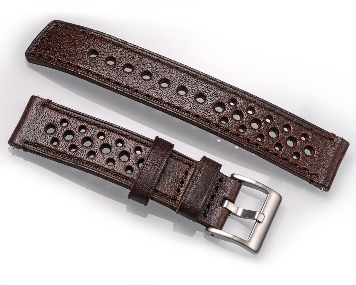 Quick Release Watch Band, Genuine Perforated Leather Watch Strap - Replacement 18 20 22 24mm Watch Bands for Women & Men - Stainless Steel Buckles - Compatible with Regular & Smart Watch Bands