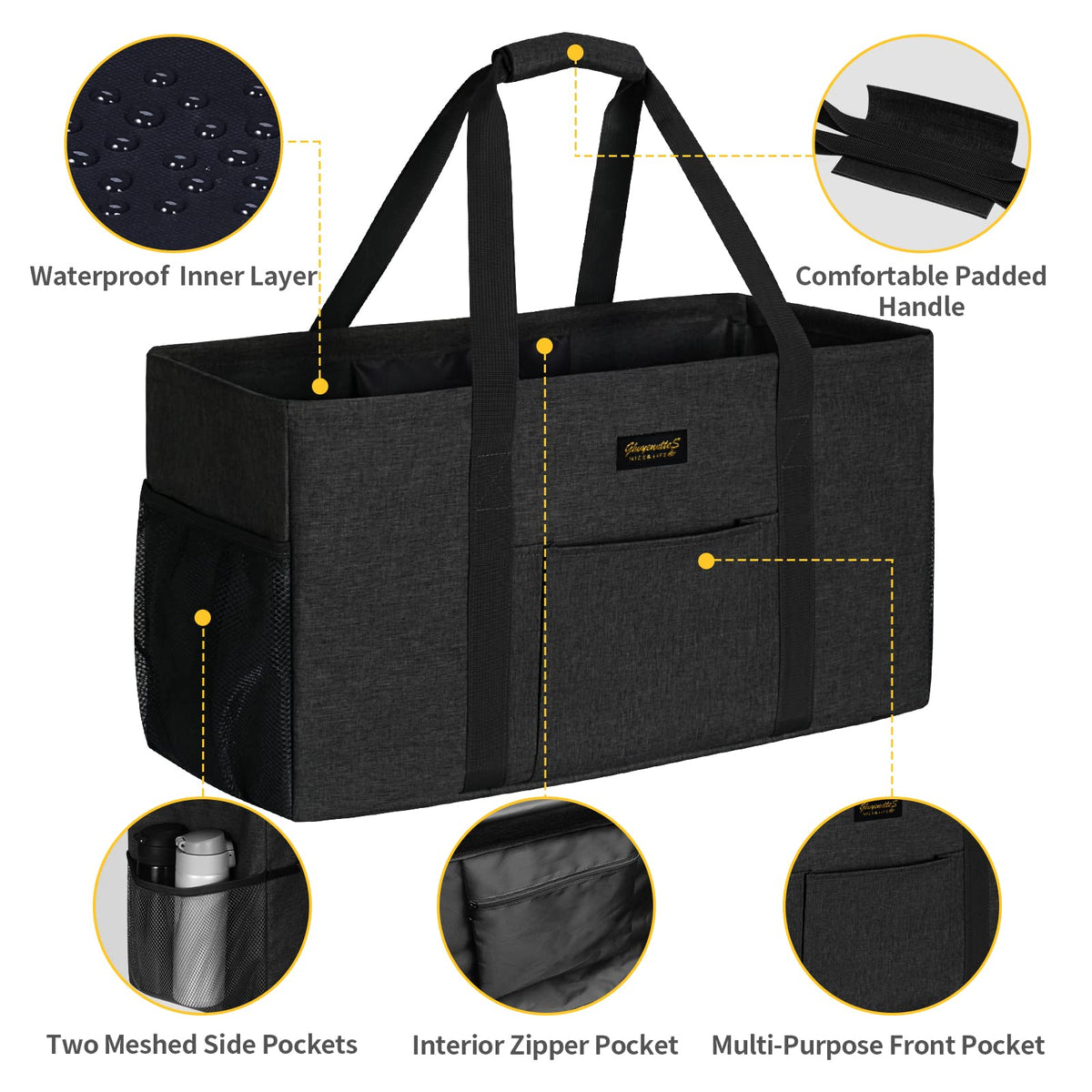 GhvyenntteS Extra Large Utility Tote Bag, Stand Up Utility Tote with Metal Wire Frame & Hard Bottom Board, Reusable Grocery Bags With Handles, Extra Large Beach Bag, Collapsible Car Tote