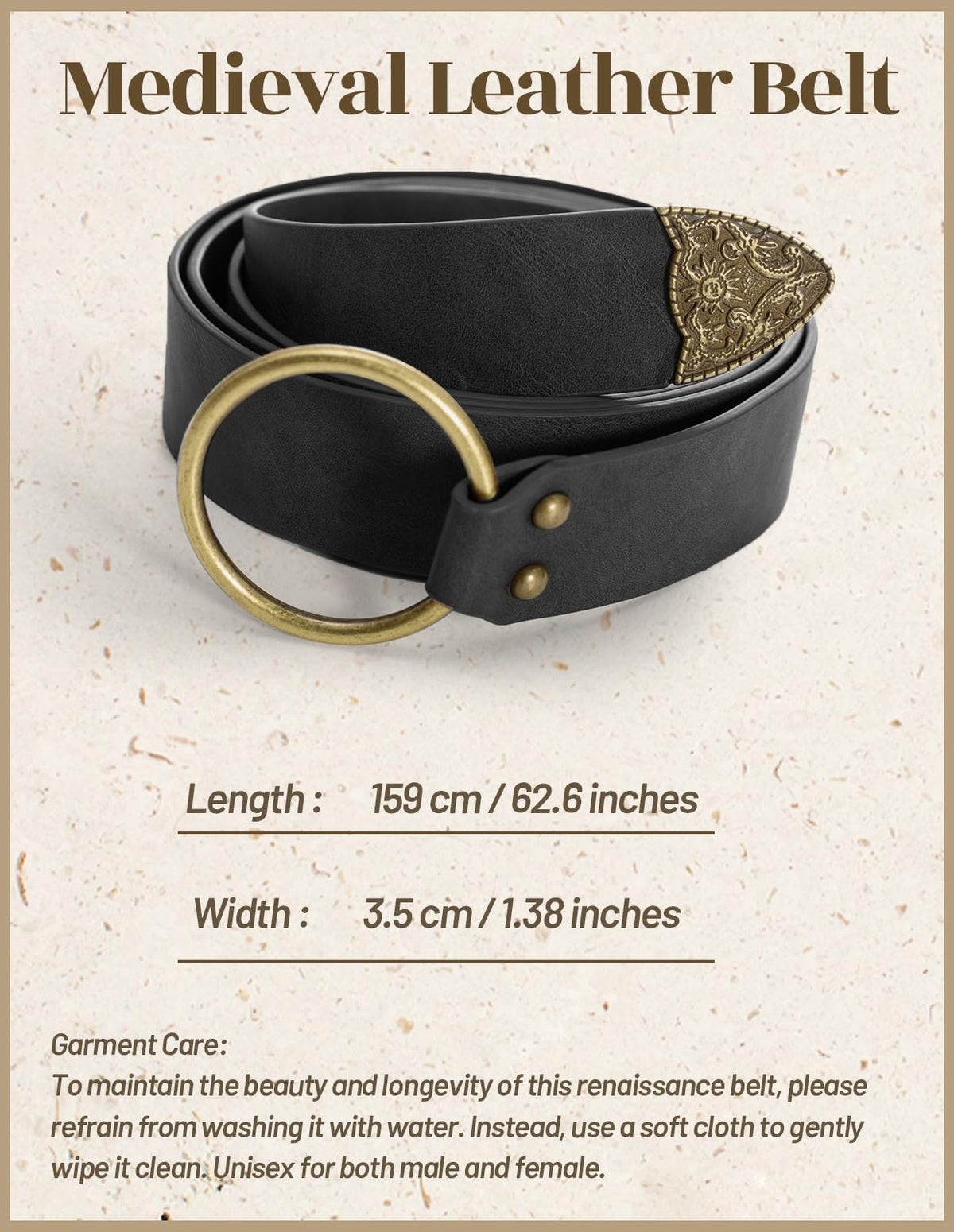 Scarlet Darkness Medieval Viking Leather Belt Renaissance Costume Belt Black