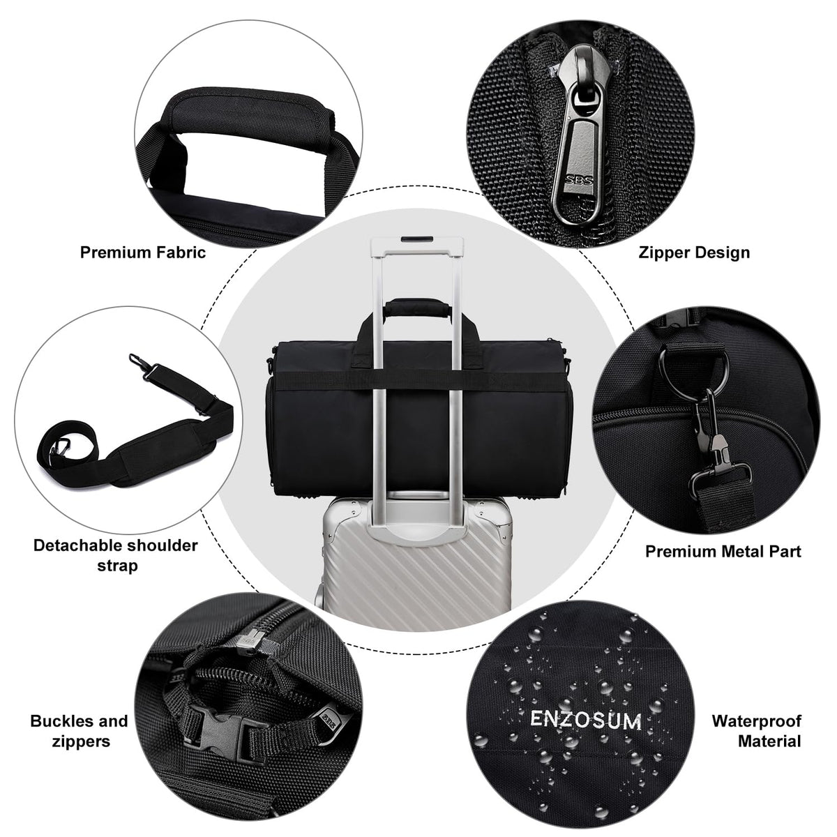 Garment Bags for Travel Large Suit Bag for Men Carry On Garment Bag Convertible Garment Duffle Bag with Shoes Compartment,2 in 1 Hanging Dress Suitcase Suit Travel Bags,Black