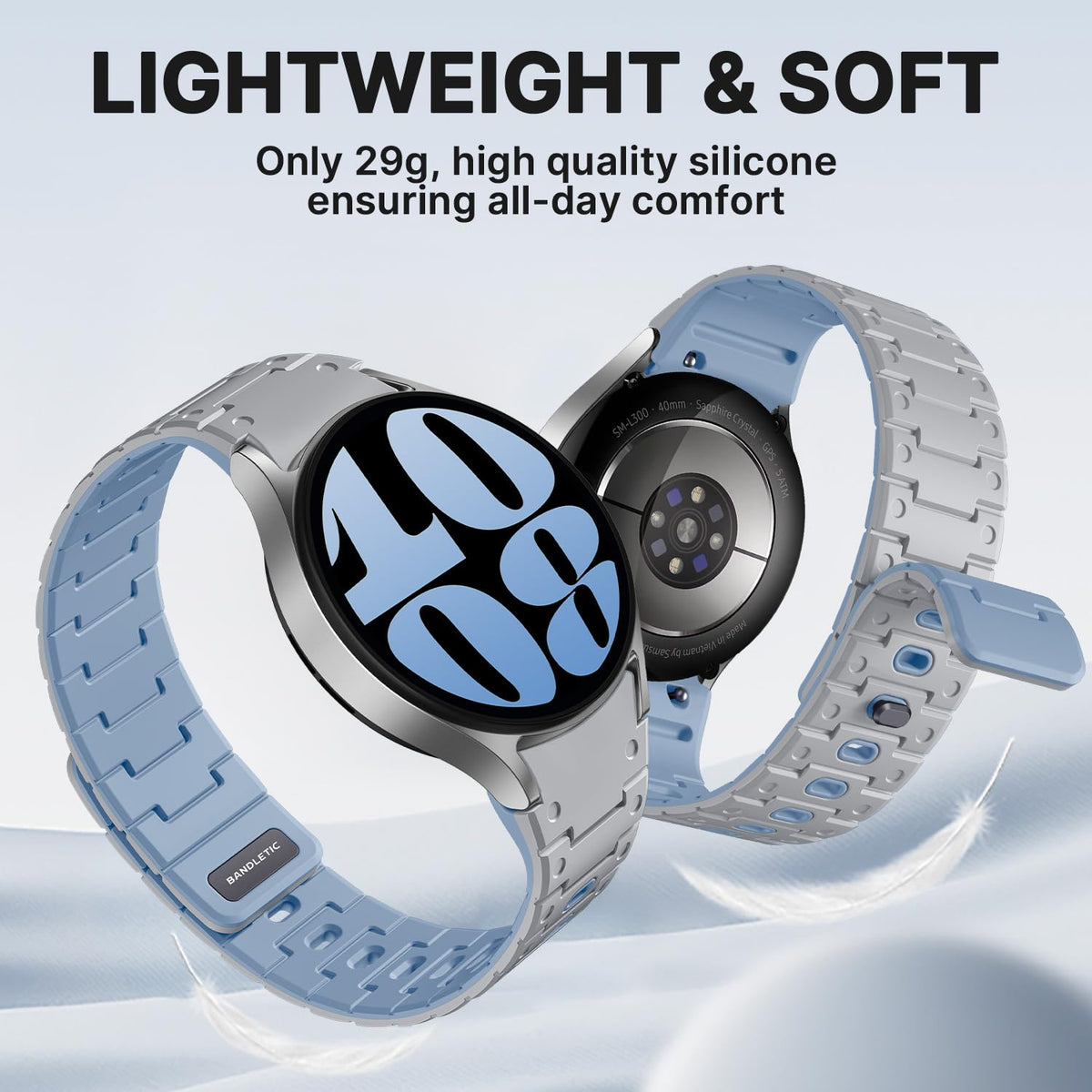 Bandletic Silicone Magnetic Band Compatible with Samsung Galaxy Watch 7 6 5 4 FE 40mm 44mm/Watch 6 4 Classic 43mm 47mm 42mm 46mm/Watch 5 Pro 45mm, 20mm No Gap Soft Sport Strap for Men Women