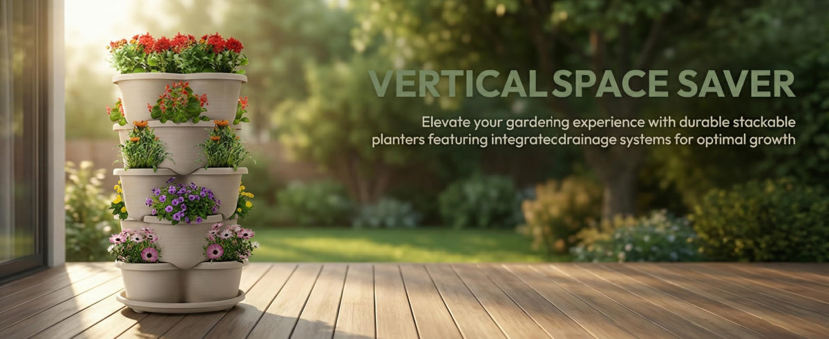 BRENCHAOY 5 Tier Strawberry Planter Vertical Garden Tower - Stackable Gardening Pots for Herbs, Flowers, Vegetables - Indoor/Outdoor Patio Decor (Terracotta)