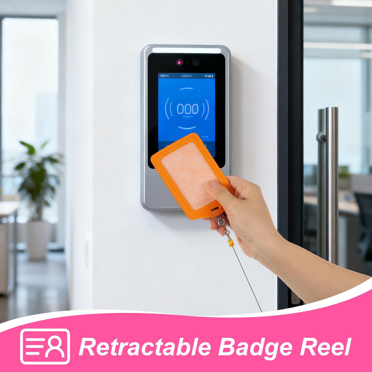 48 Sets Retractable Badge Reels with PU Leather ID Card Holders, Multicolor Vertical Badge Holder Reel Clip for Office, Nurse, Teacher, Doctor