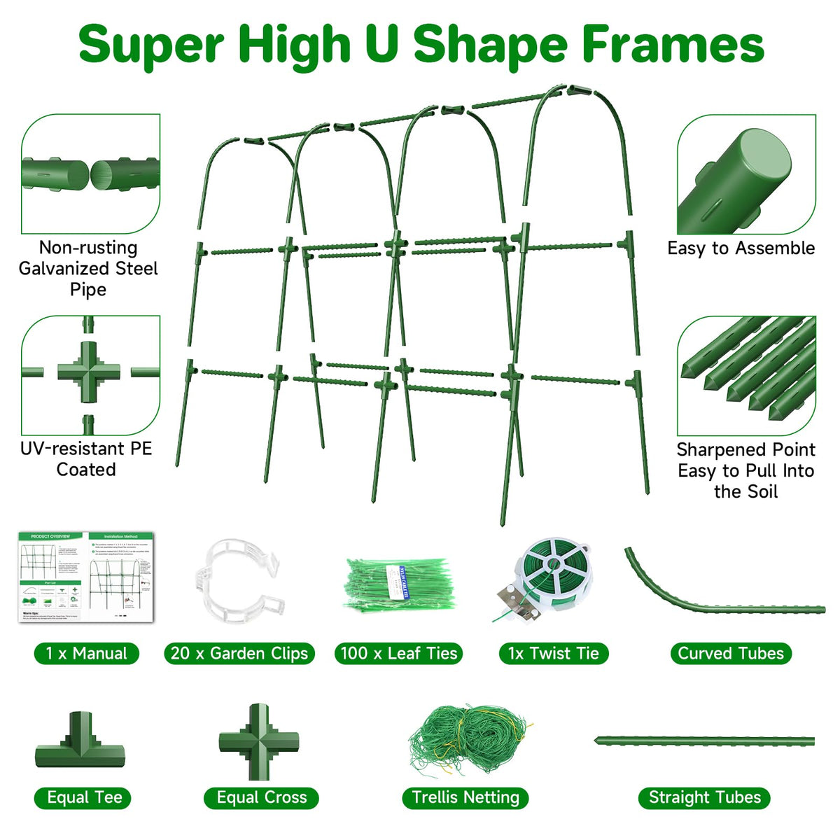 Cucumber Trellis for Raised Bed, U-Shape Garden Trellis for Climbing Plants Outdoor, Metal Arch Trellis for Vegetables, Plant Support for Tomato, Pea, Zucchini (47.2" L×30" W×47.2" H-Medium)
