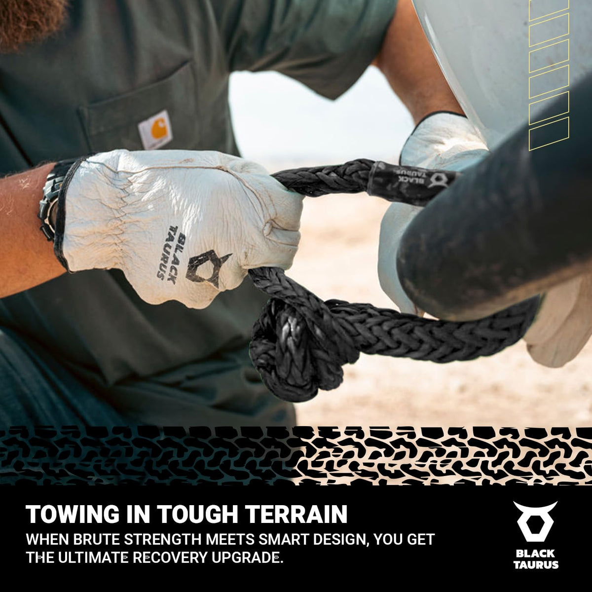 Black Taurus Complete Off-Road Recovery Kit – 2-3/8" 30' HD Snatch Strap 17,600lbs, 10' Equalizer Strap 13,200lbs, Steel D-Shackles, 30,000lbs HMPE Soft Shackle, Gloves & Storage Bag Recovery Gear