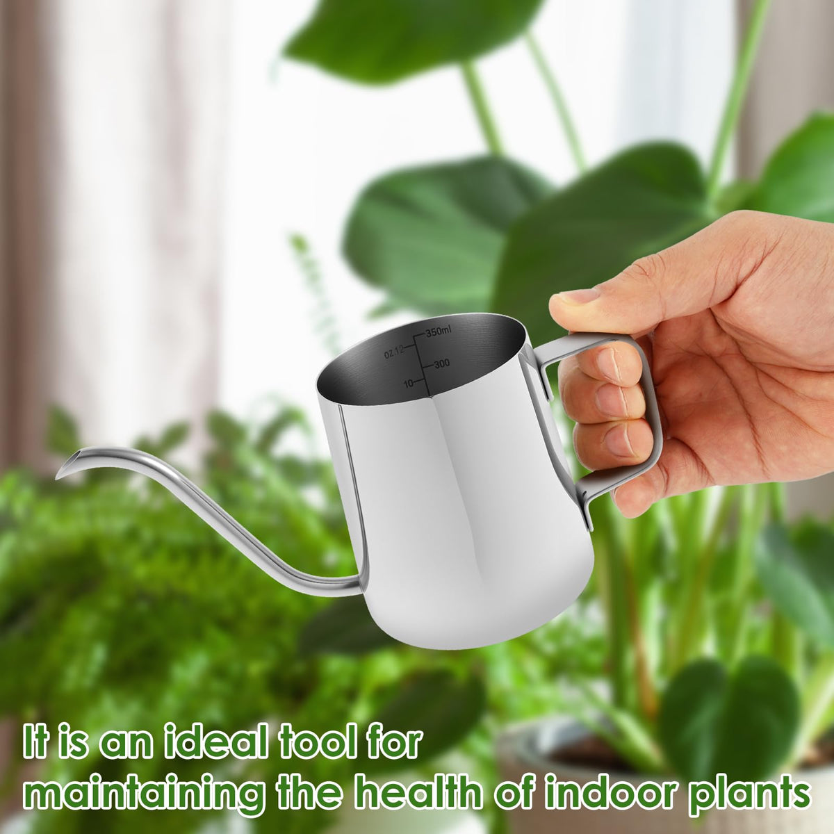 Small Stainless Steel Watering Can for Indoor Plants, 12oz/350ml Mini Plant Watering Pot with Long Spout & Ergonomic Handle for Houseplants, Succulents & Bonsai