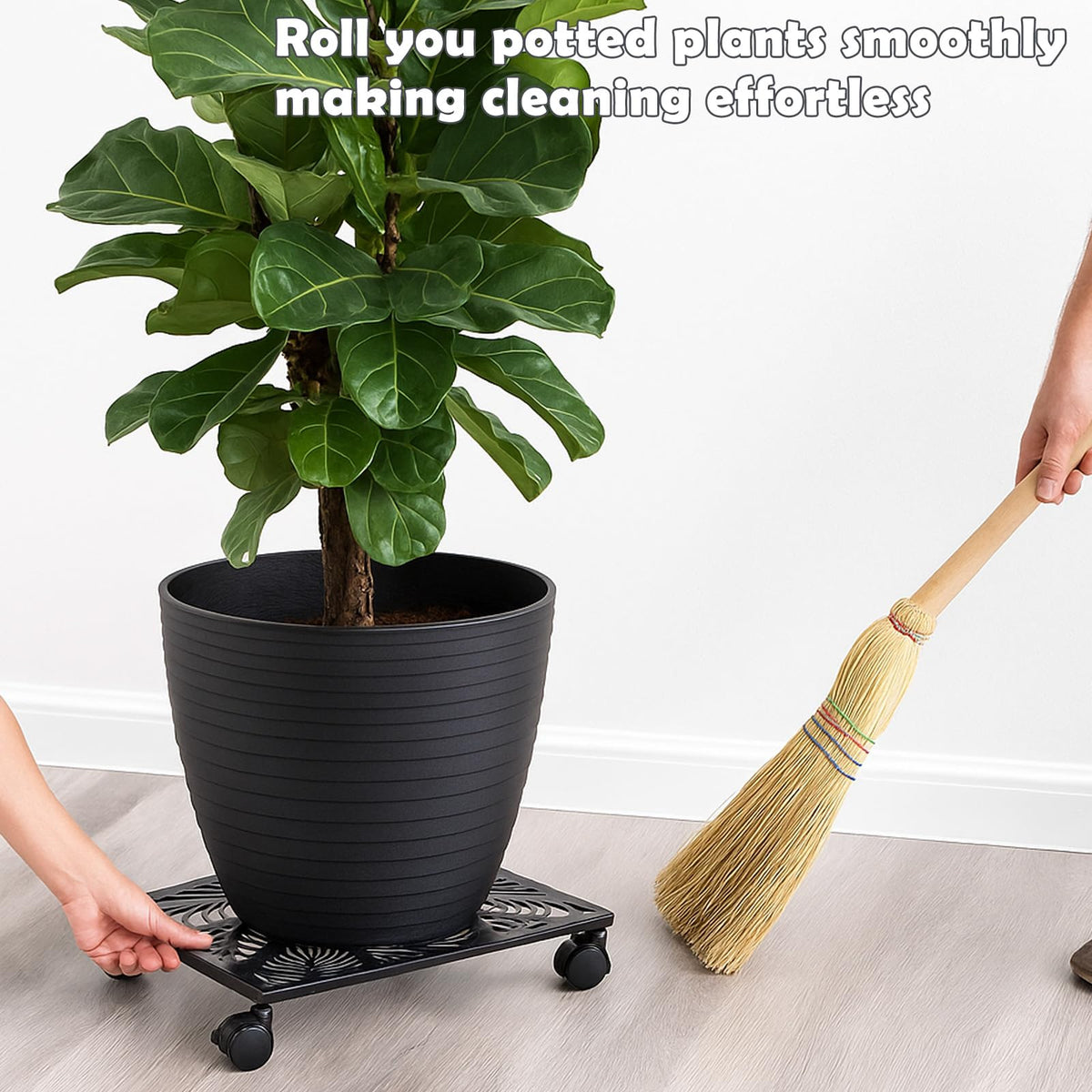 1-pack 13.5 Inches Square Metal Plant Caddy with Wheels Heavy Duty Large Rolling Plant Stand Indoor Outdoor Wheeled Planter Dolly Cart with Lockable Casters Flower Pot Mover Roller Trolley, Black