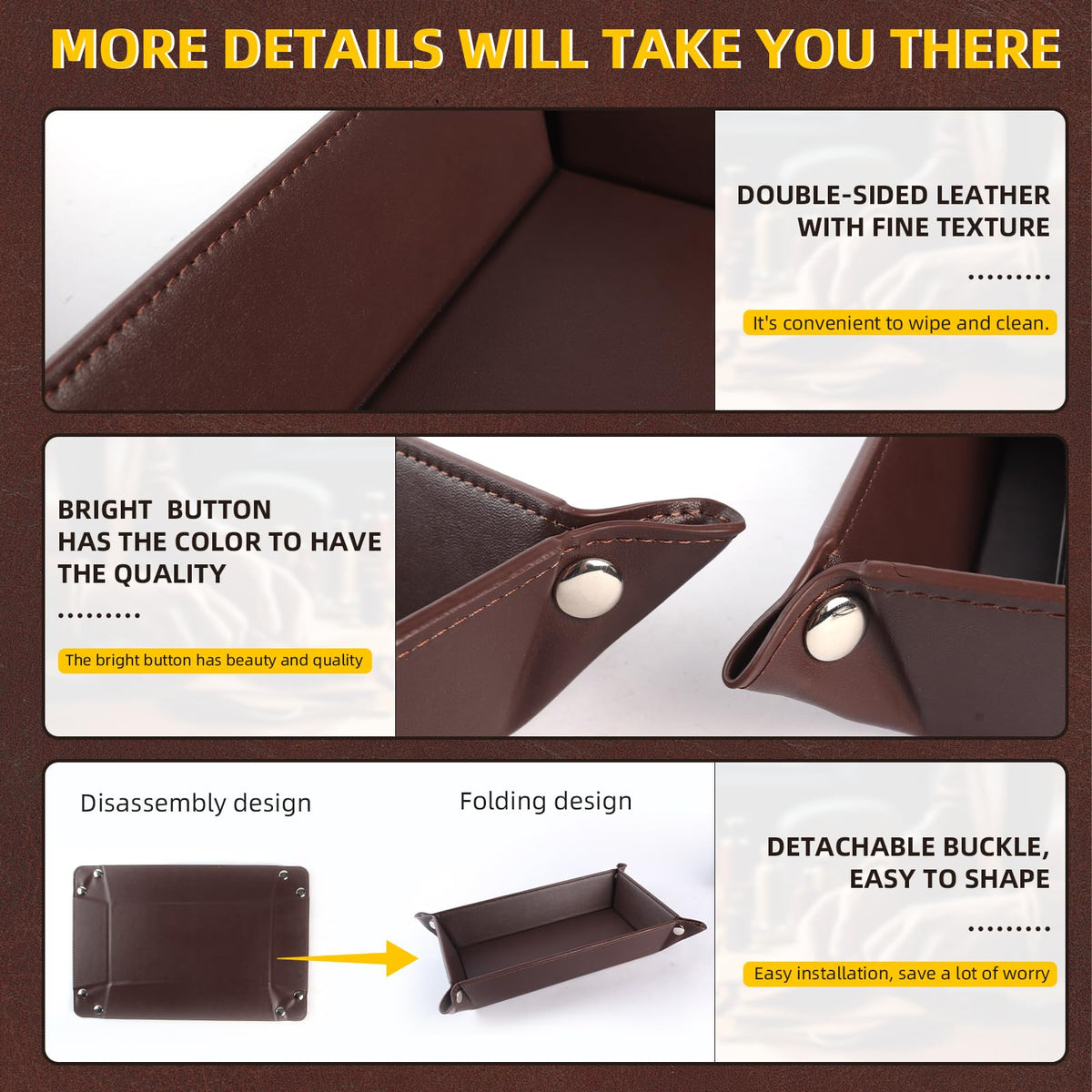 ABCHCHS Valet Tray for Men Women 2 Pack - PU Leather Travel Catchall Tray Organizer - Desk Bedside Nightstand Storage Box for Jewelry Key Phone Remote Controller Wallet Watch Glasses -Rectangle