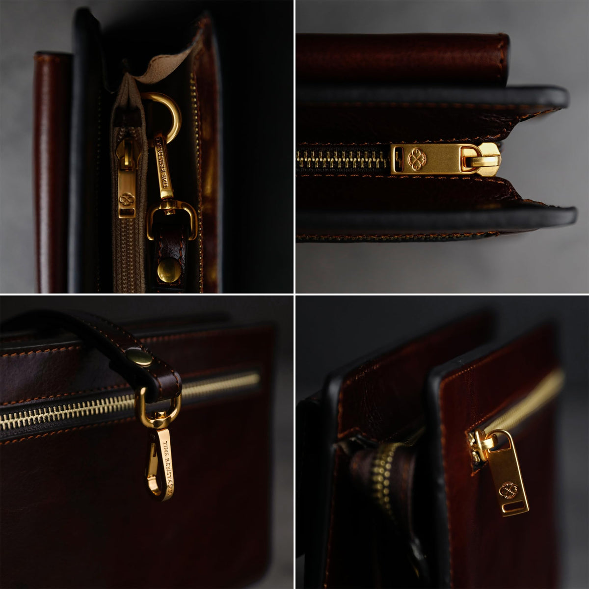 Time Resistance Leather Clutch for Men - Organizer Wrist Bag Briefcase - Handmade in Italy (Brown) - Gift Box Included