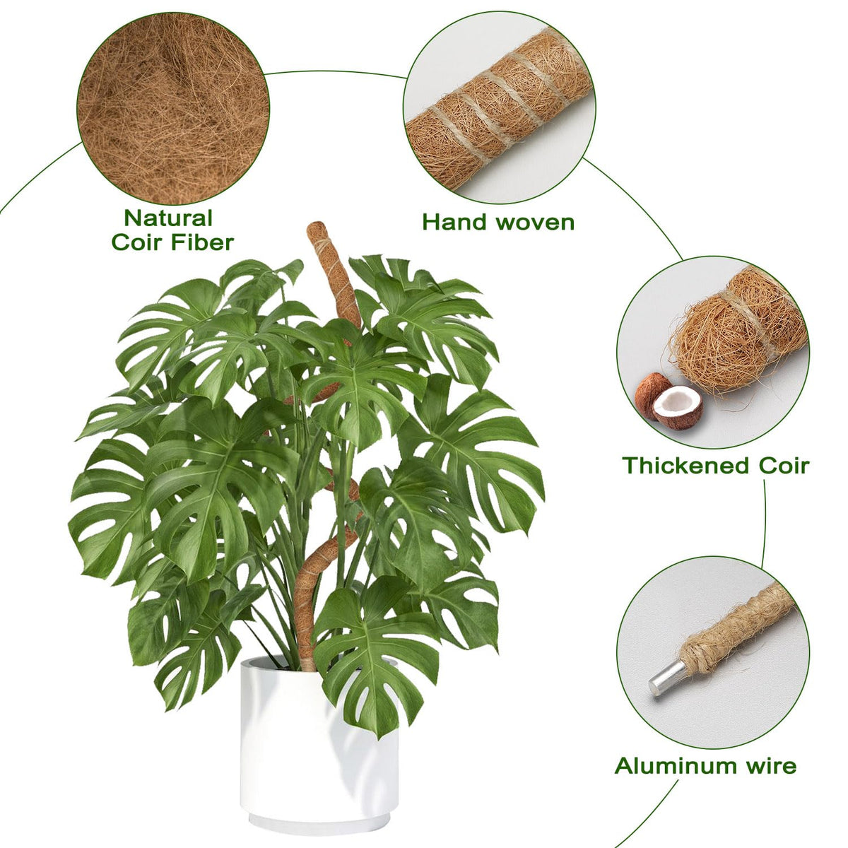 Deergo 4Pack 30 Inch Bendable Moss Pole for Plants Monstera, Coco Coir Plant Support Pole for Small Climbing Plants Grow Up