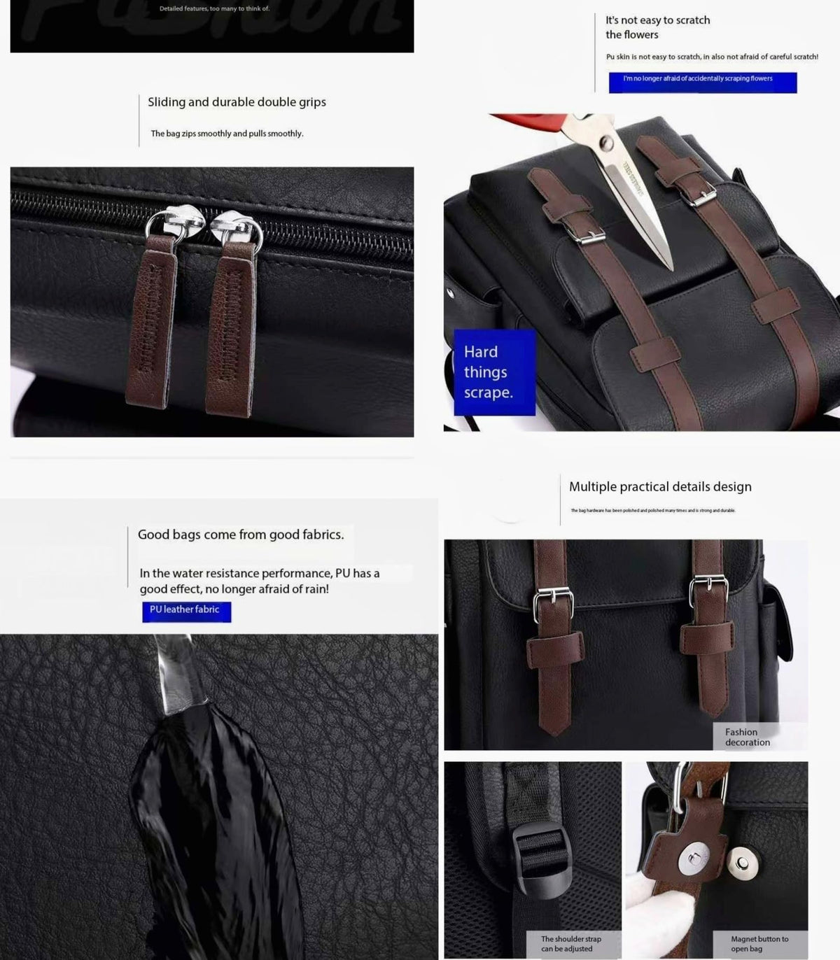 CYLYWJD Business Men and Women PU Leather Backpack 15.6inch Laptop Waterproof Backpack Travel Commuter Lightweight schoolbag (Black backpack9,Medium)