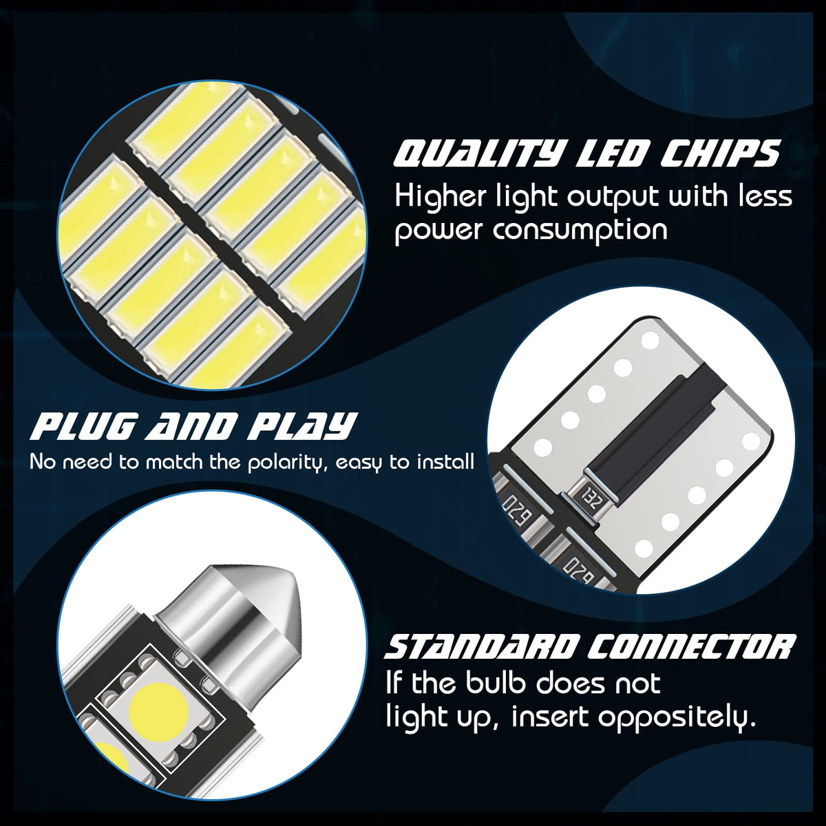 BBTO LED Car Bulb Kit - 100 Pieces T10 Festoon Dome Lights for Map, Trunk, Door, License Plate - Polycarbonate