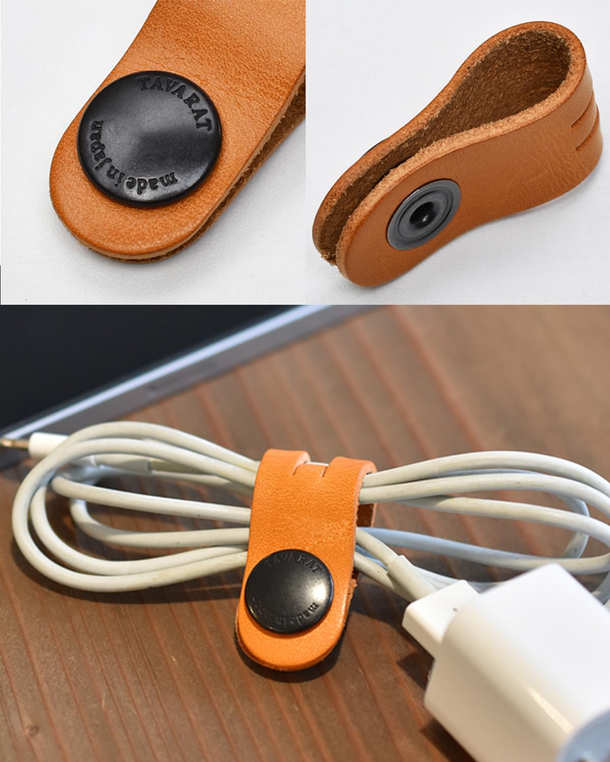 TAVARAT Cord Organizer, Long size, Cable Organizer, Charger Organizer, made in Japan, Genuine Leather, Cable Straps, (Long size, Red, set of 3)