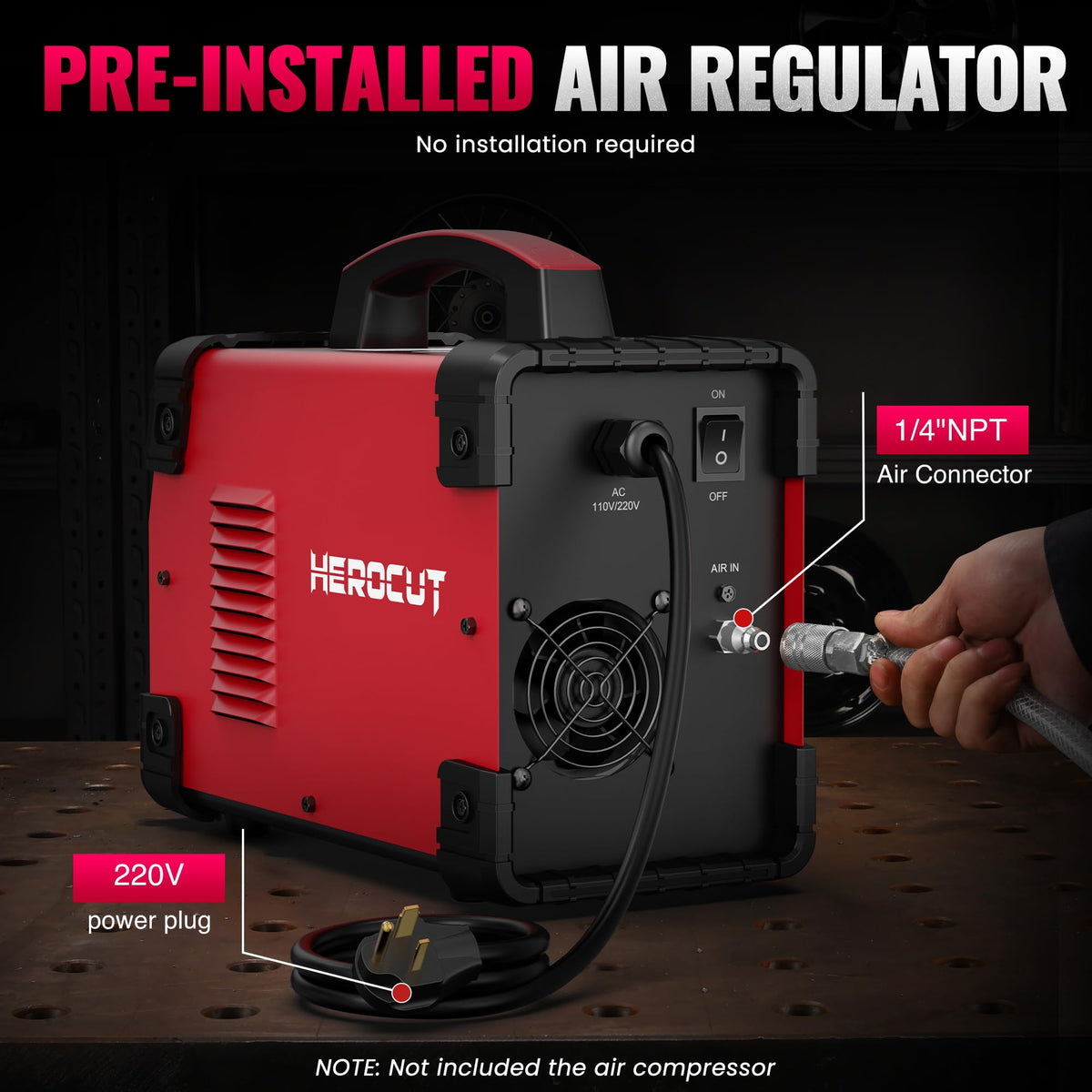 Plasma Cutter, 65Amps HEROCUT Plasma Cutter Machine CUT65i, Non-Touch Pilot Arc, 110/220V Dual Voltage IGBT Inverter, Screen Display, Air Sensor, 20mm Max Cutting Thickness, 2T/4T for Beginners DIY
