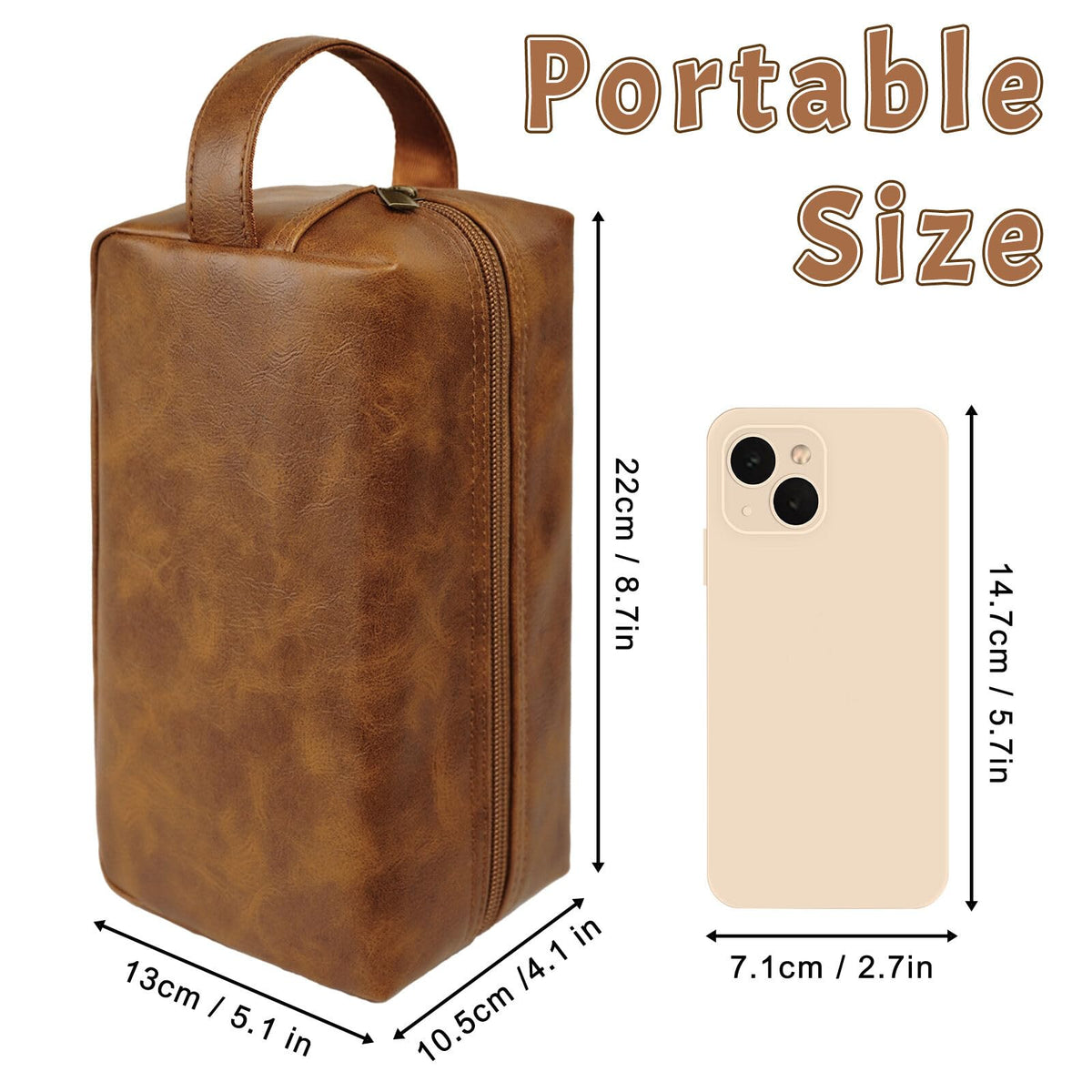 Engraved Letter Toiletry Bag Leather Waterproof Travel Kit, Personalized Gifts for Dad Husband Boyfriend - DarkBrown(E)
