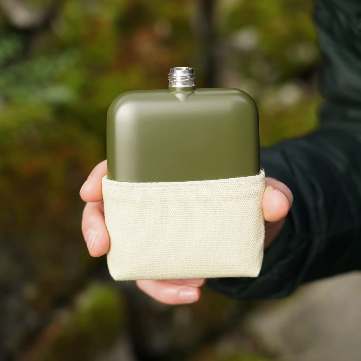 Foster & Rye Flask Whiskey Men-Stainless Steel Alcohol Matte Army Green with Canvas Wrap-6oz Set of 1, 6oz