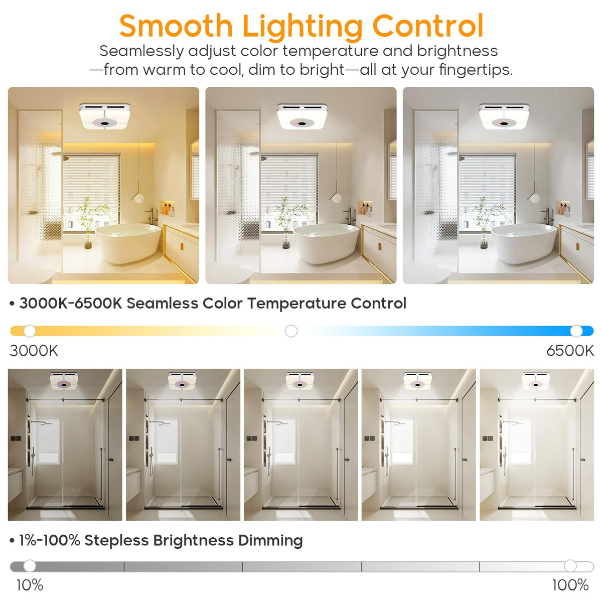 TOYOUSEA Bathroom Exhaust Fan with Light, 240 CFM Ventilation Fan with 3 Dynamic Light, 7 RGB Modes, 3 Color 3000K-6500K Temperatures Nightlight,Remote,13 IN Panel,Mounting Opening 11.8IN