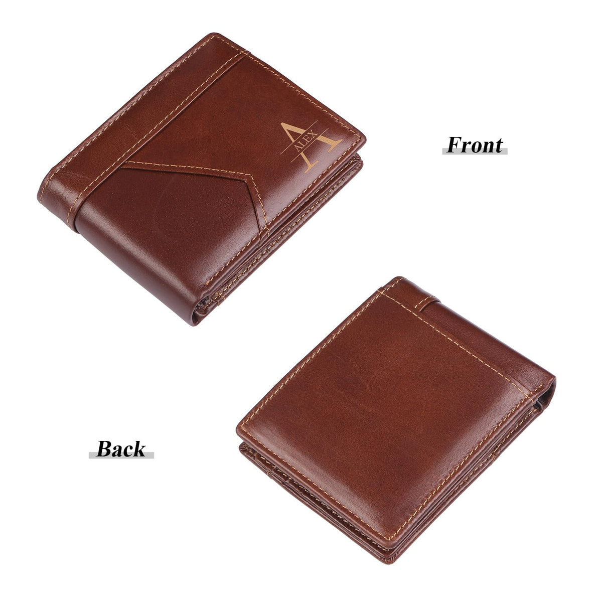 JISHANGXY Personalized RFID Leather Wallet for Dad – Custom Name & Initial Bifold – First Layer Cowhide with Gift Box – Father’s Day, Birthday, Christmas Gift from Son Daughter (Browse)