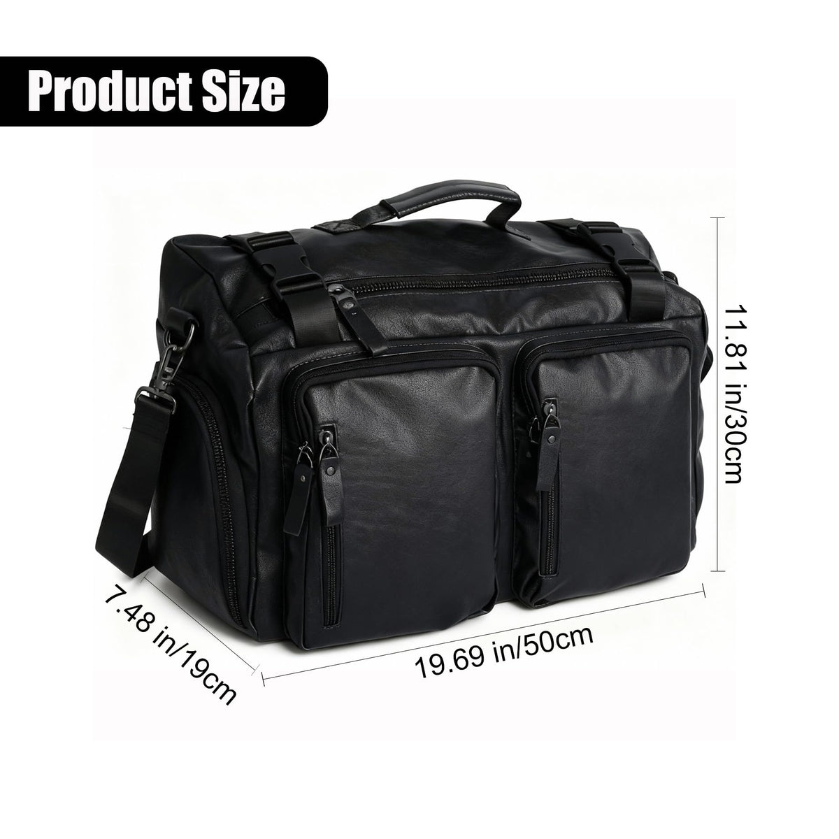 Leather Duffle Bag for Travel, Waterproof Overnight Weekend Gym Carry On Bag with Shoe Compartment for Men Women Black