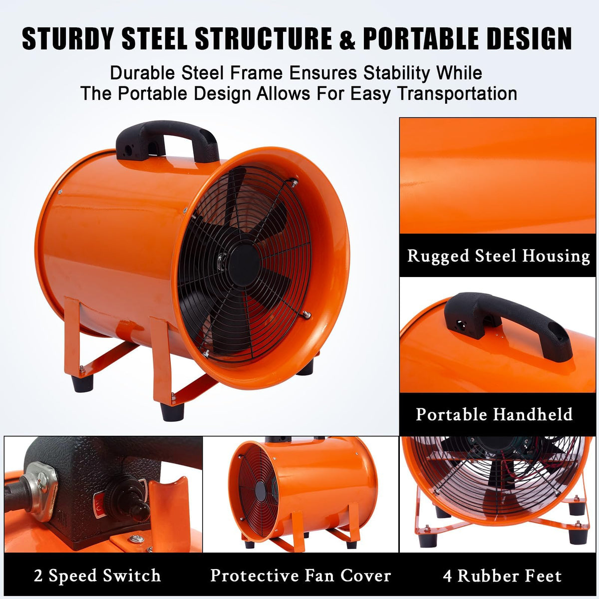 GarveeHome Utility Blower Exhaust Fan 12 Inch 3500 CFM,3500 RPM High Velocity Low Noise Ventilation with 16.4 ft Duct, Heavy Duty Workshop & Confined Space Ventilation Fan