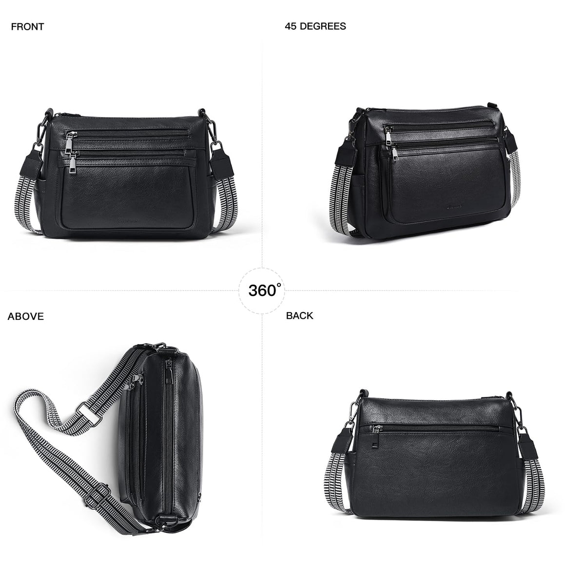 Bluome Crossbody Bag Purses For Women Vegan Leather Shoulder Hobo Purse Handbags Trendy Travel Black