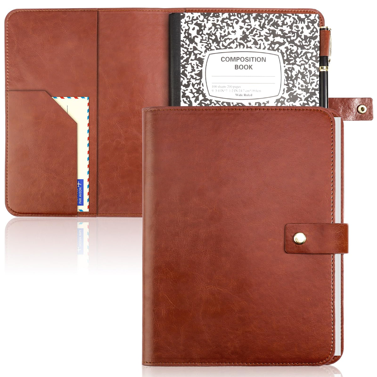 PU Leather Composition Notebook Cover 9 3/4 X 7 1/2 in with Composition Book 100 Sheets Vintage Rustic Distressed Leather Journal Notebook Cover Portfolio for School Office Home (Brown)