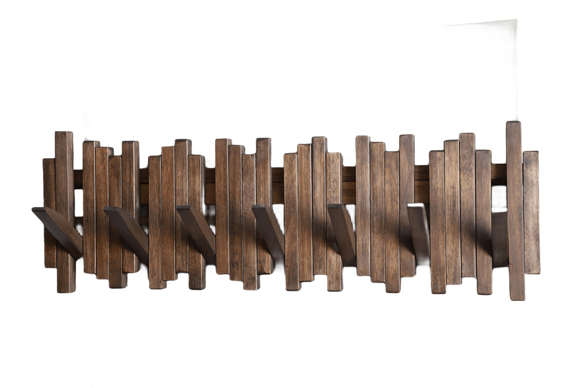 GOGREEBELL Natural Wood Wall Mounted Piano Coat Rack| Coat Rack Wall Mount| Flip Down Wall Hook Rack 7 Hooks| Entryway Wall Art Hook,Made of Acacia Wood (Wood Wax Oil Dyed Walnut Color).Wall Art