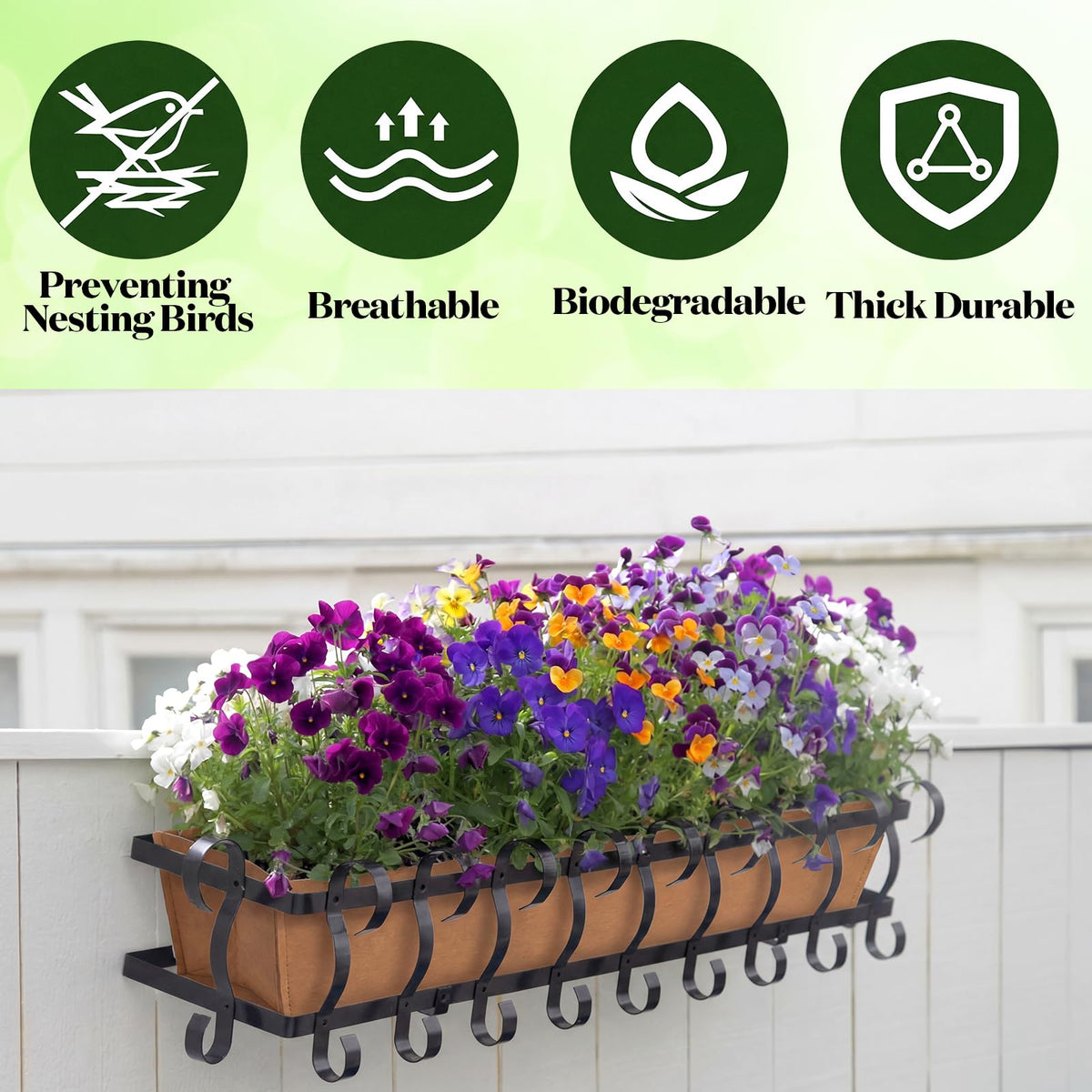Ferrochef 4 Pcs 30 Inch Fabric Plant Window Box Liners Rectangle Non-Woven Planter Basket Liner Insert Brown for Outdoor Garden Fence Wall Railing Hanging Flower Pot, Moisture Retention
