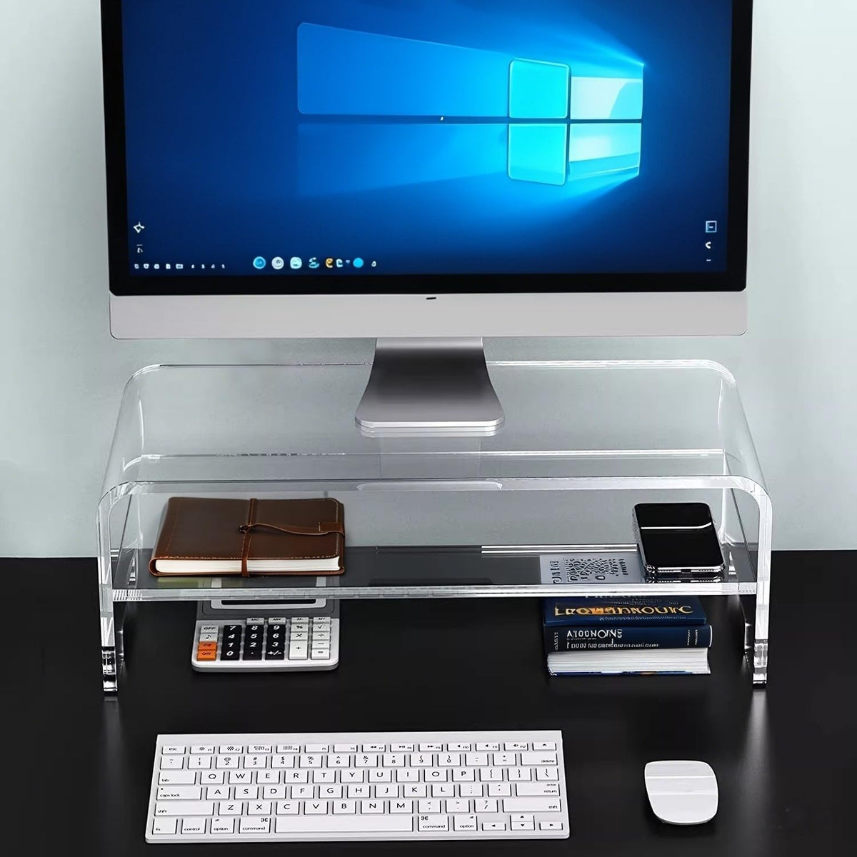 Acrylic Monitor Stand, 2 Tier Computer Monitor Stand Riser，20 inch Acrylic Computer Monitor Stand Riser for iMac, PC, Desktop, Laptop, TV Screen with Extra Storage Space Home Office