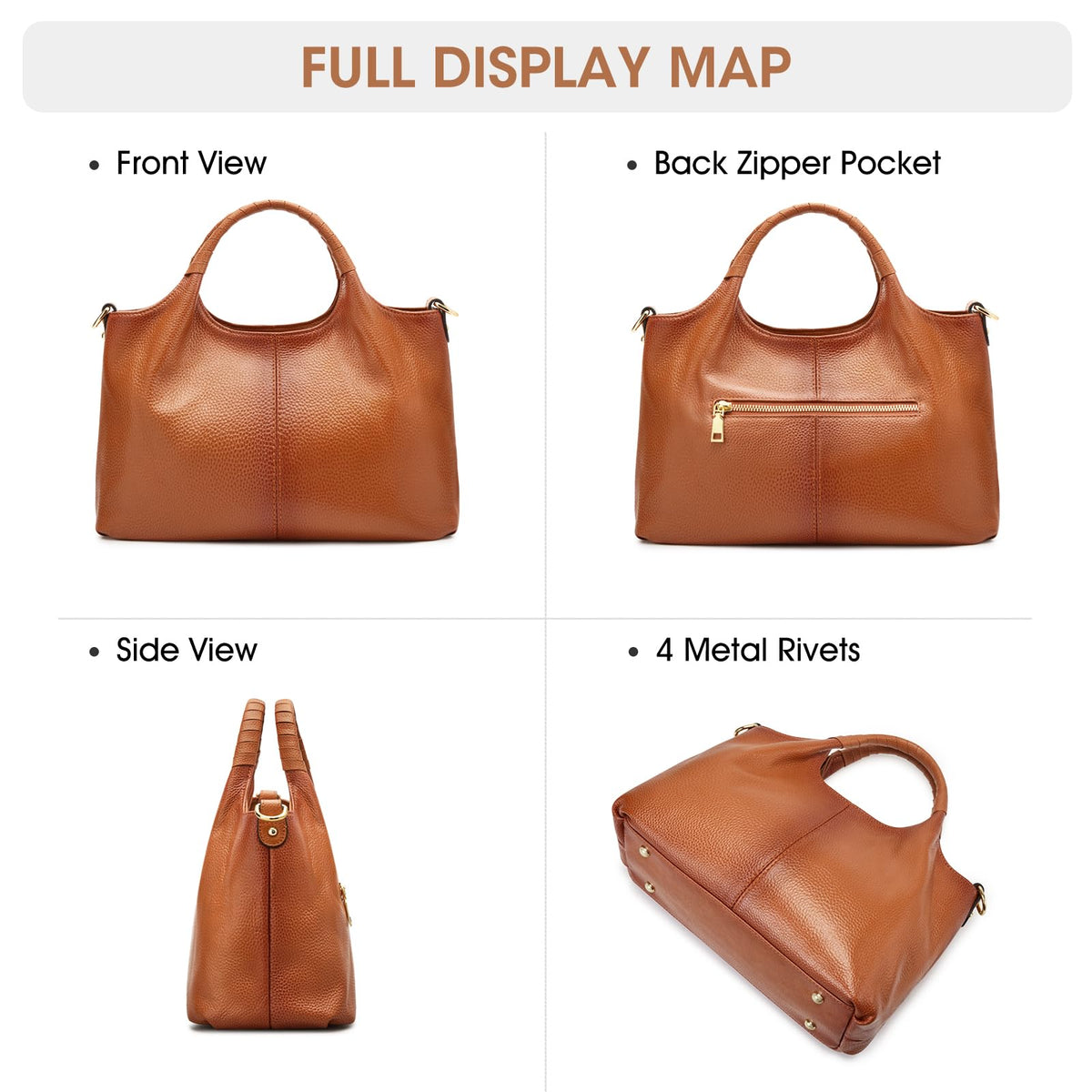 Kattee Leather Purses and Handbags for Women, Medium Crossbody Bags Trendy, Soft Shoulder Satchel Bags, Sorrel