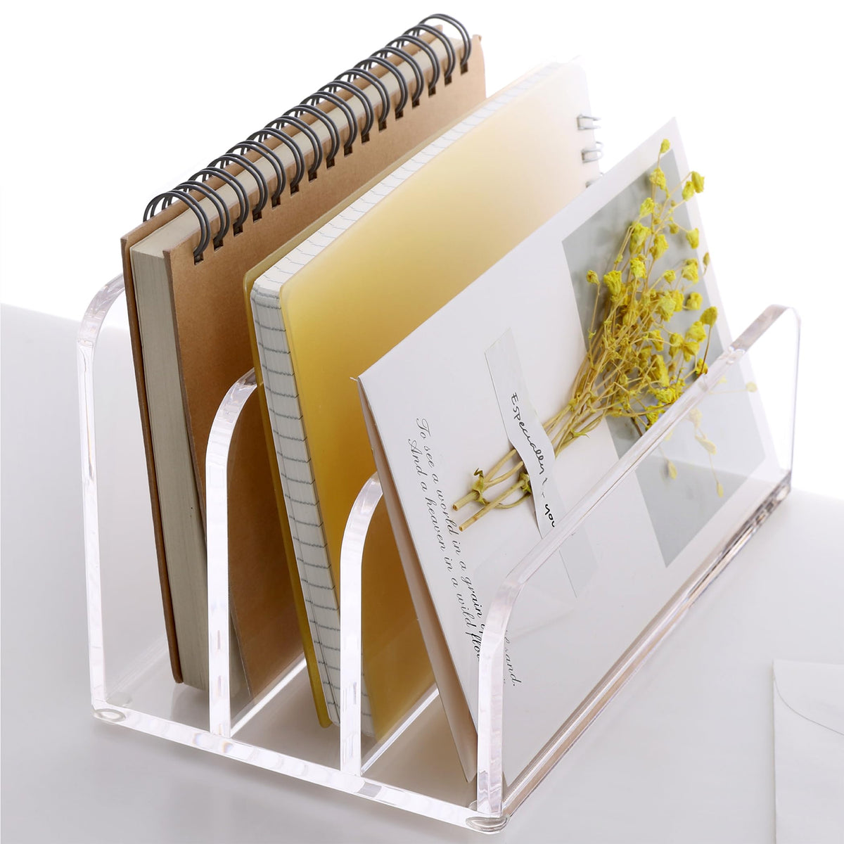 SANRUI Acrylic File Mail Desktop Organizer Sorters,3 Compartments Laddered Clear Desk Letter Organizer Office Document Sorter,Multifunction Envelope Folder Racks Holders for Office,Home, School