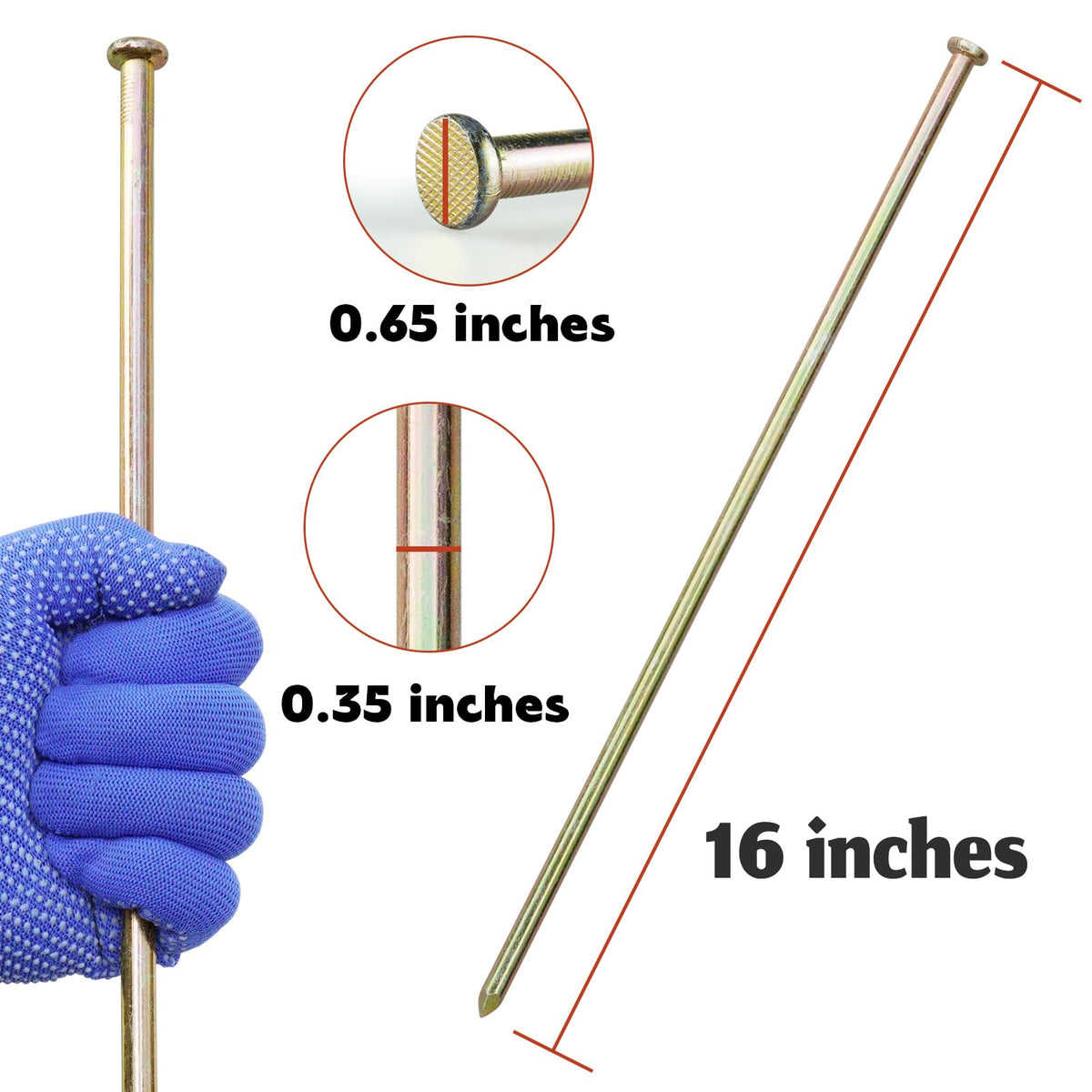 EISENSP 16 Inch Landscape Stakes, 45 Pack Heavy Duty Galvanized Metal Ground Anchoring Spikes for Paver Edging, Weed Barrier, Floor Covering, Artificial Turf, Camping Tent (Yellow)