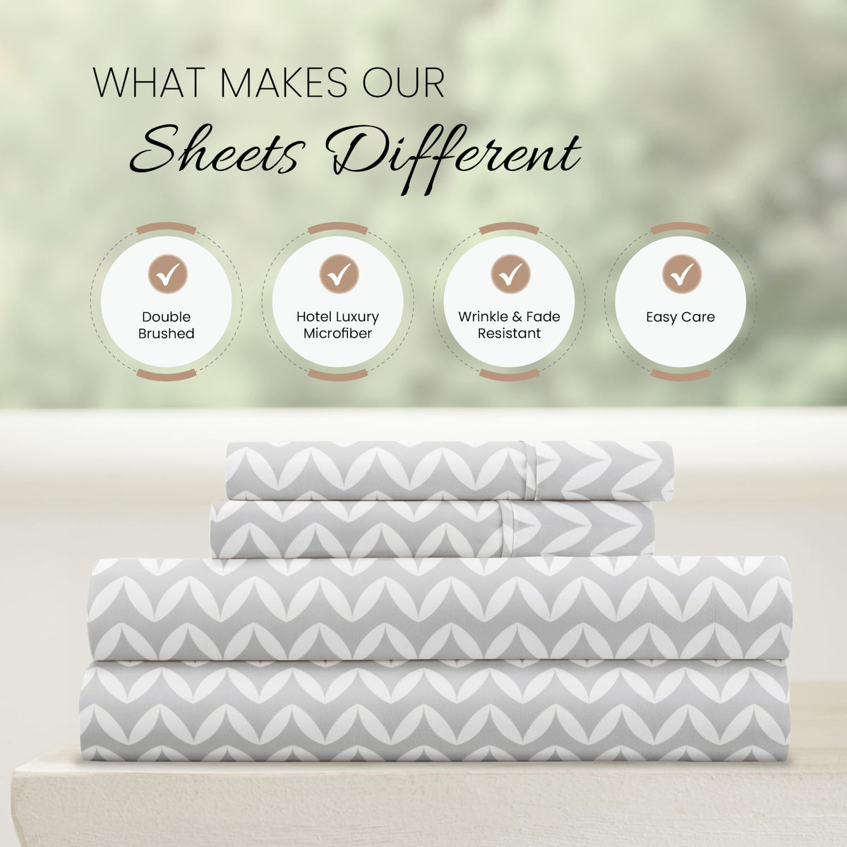 Linen Market Double-Brushed Patterned Microfiber Full Sheet Set 4 Piece – Oeko-TEX Certified Ultra Soft & Wrinkle-Free - 16" Deep Pocket Sheets - Easy Care Full Size - Puffed Chevron Light Gray