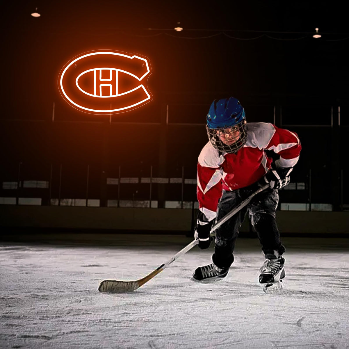 Ice Hockey Neon Sign,Sports Hockey Team,Ice Hockey LED Sign,Sport Neon Lights,Hockey Light,Hockey Club Decor,Hockey Gifts for Boys,Montreal Hockey Fans,Size 16.5 * 11.4 inches(XD101)