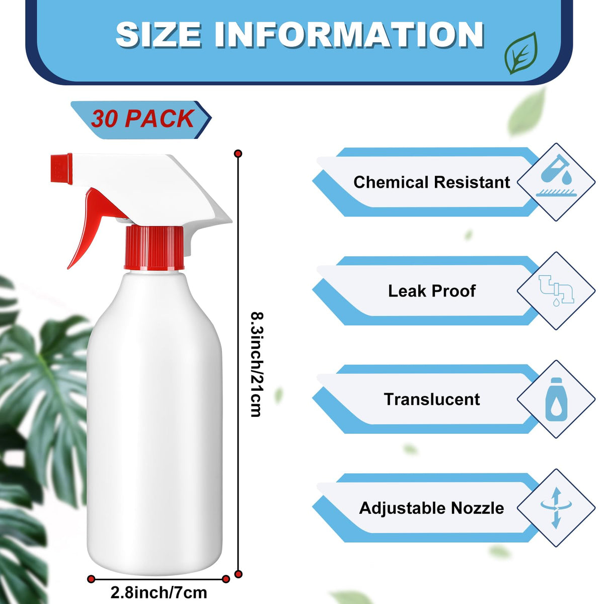 Tanlade 30 Pack Plastic Spray Bottles 16 oz Leak Proof Squirt Bottle Refillable Empty Bottles Spray Water Bottle Mist Sprayer with Red Nozzles for Hair Essential Oil Cleaning Solutions Plants Pets