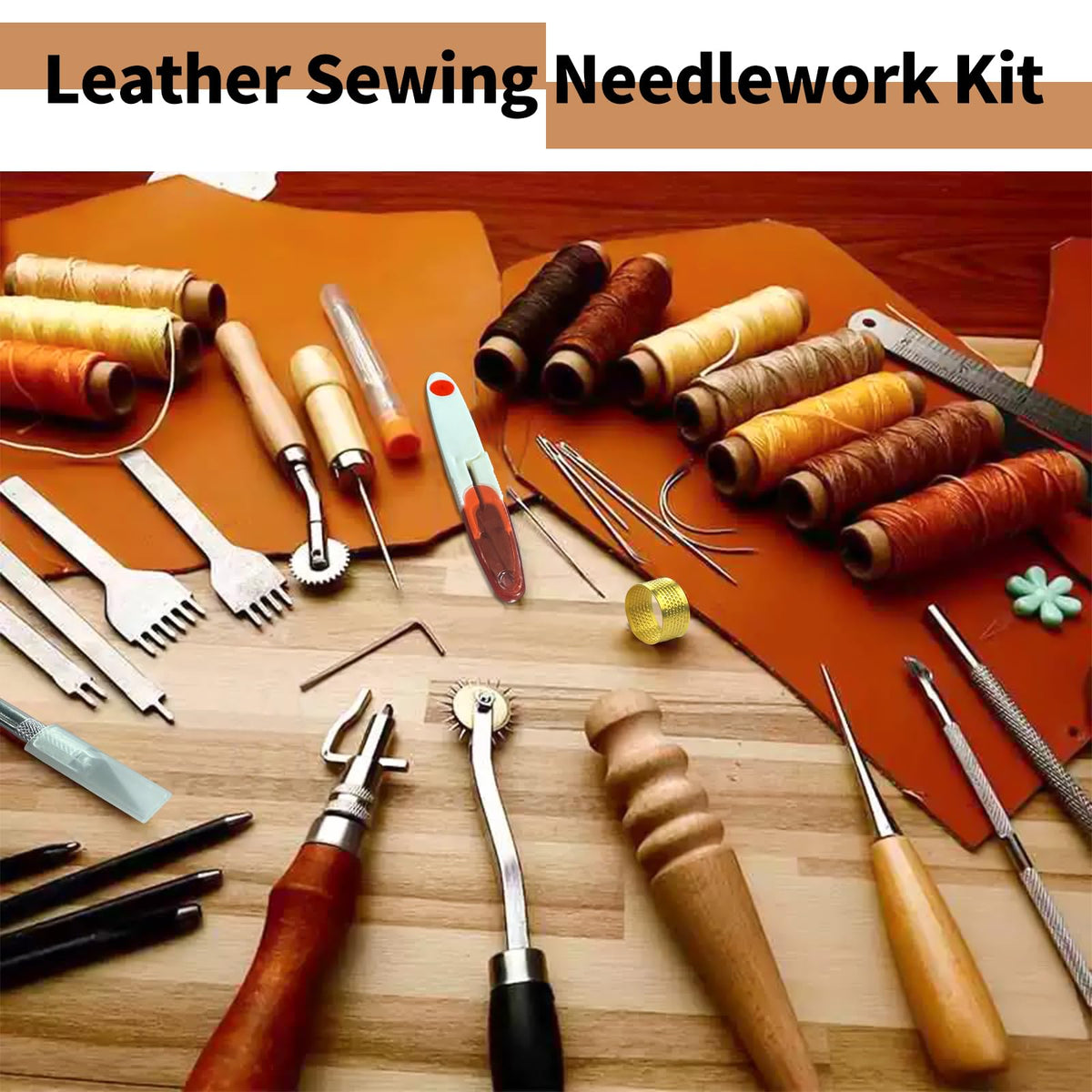 FNV Leather Sewing kit, Leather Stitch with Waxed Thread, Needles, Awls and Hand Stitching Tools. Suitable for Adults DIY Gifts, Home DIY Work.