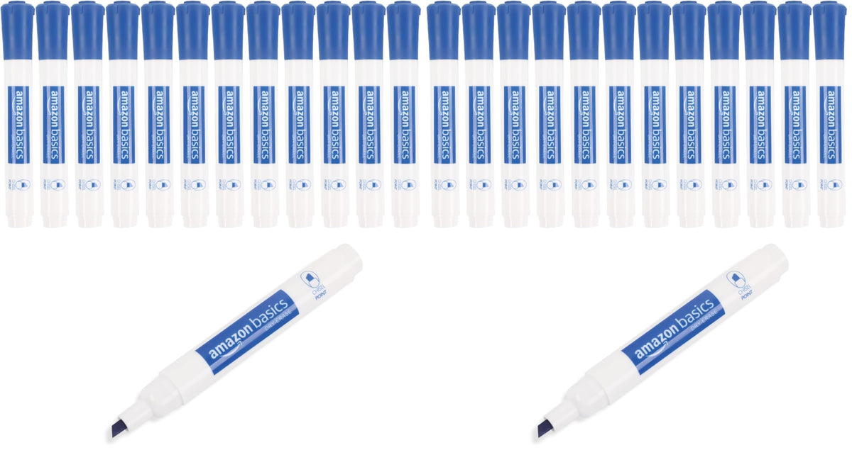 Amazon Basics Dry Erase Whiteboard Markers, Chisel Tip, Low-Odor, Blue, 24-Pack, For Drawing, Sketching and Writing