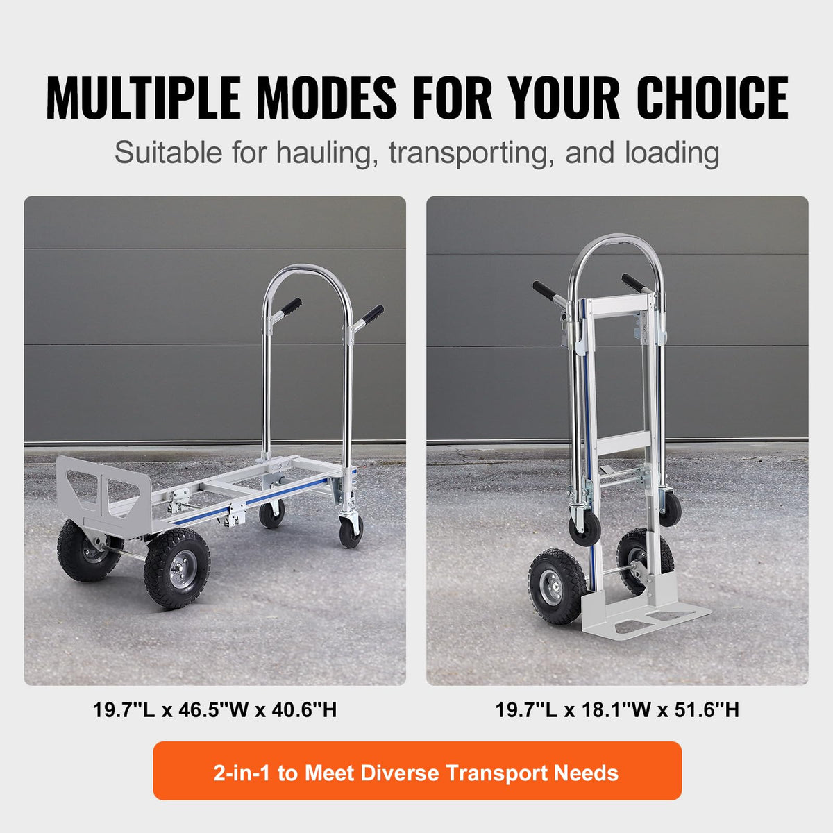 VEVOR Aluminum Truck, 2 in 1, 800 lbs Load Capacity, Heavy Duty Industrial Convertible Folding Hand Truck and Dolly, Utility Cart Converts from Hand Truck to Platform Cart with Rubber Wheels