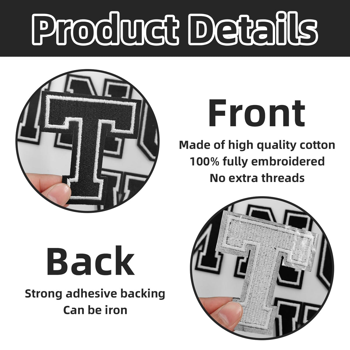 TXSN 26pcs Iron on Letter Patches, Fully Embroidery Varsity Letters A-Z Patches for Clothing Jacket Backpacks Hat and More, 3.1" Black