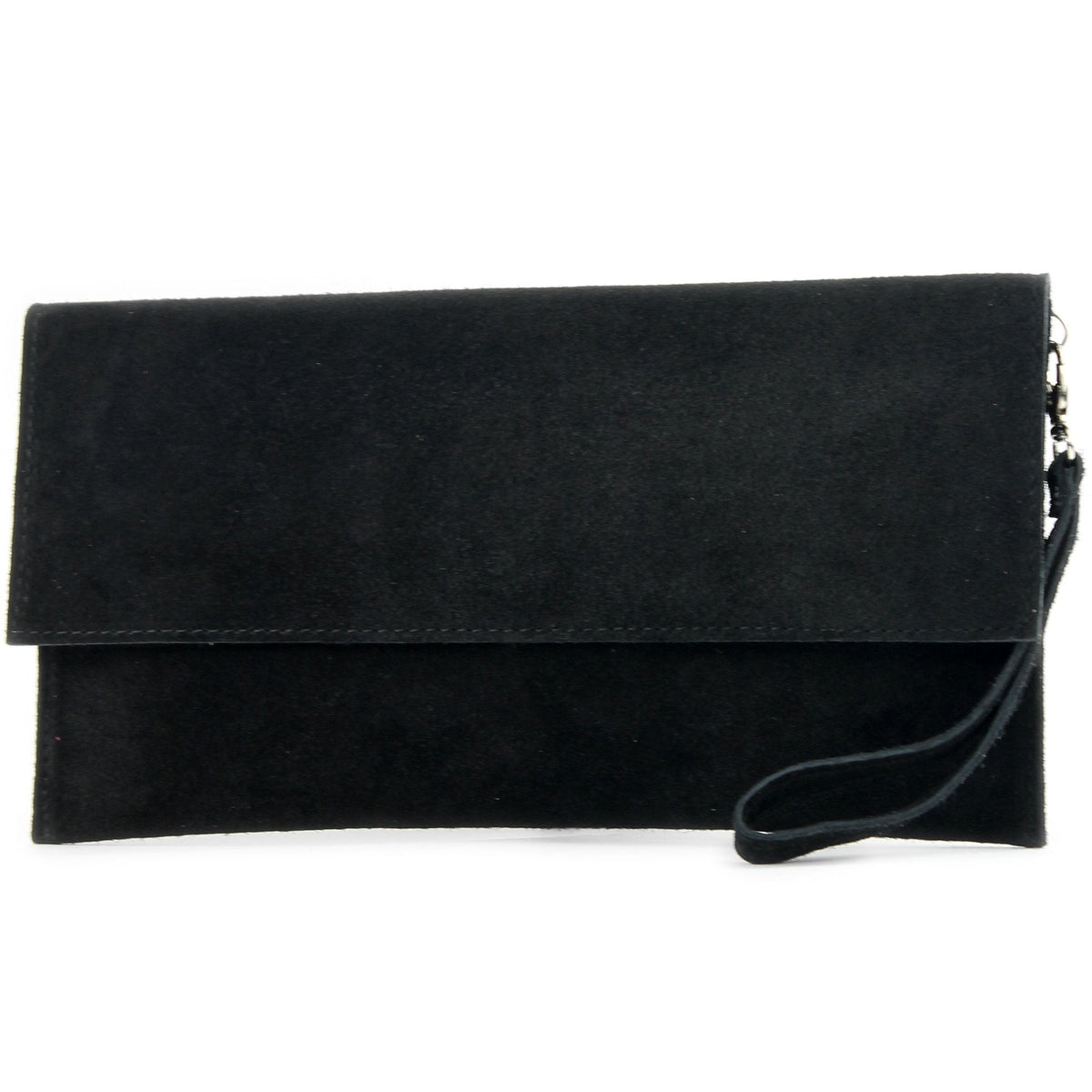 modamoda de - T151 - Italian clutch evening bag made of suede (Black)