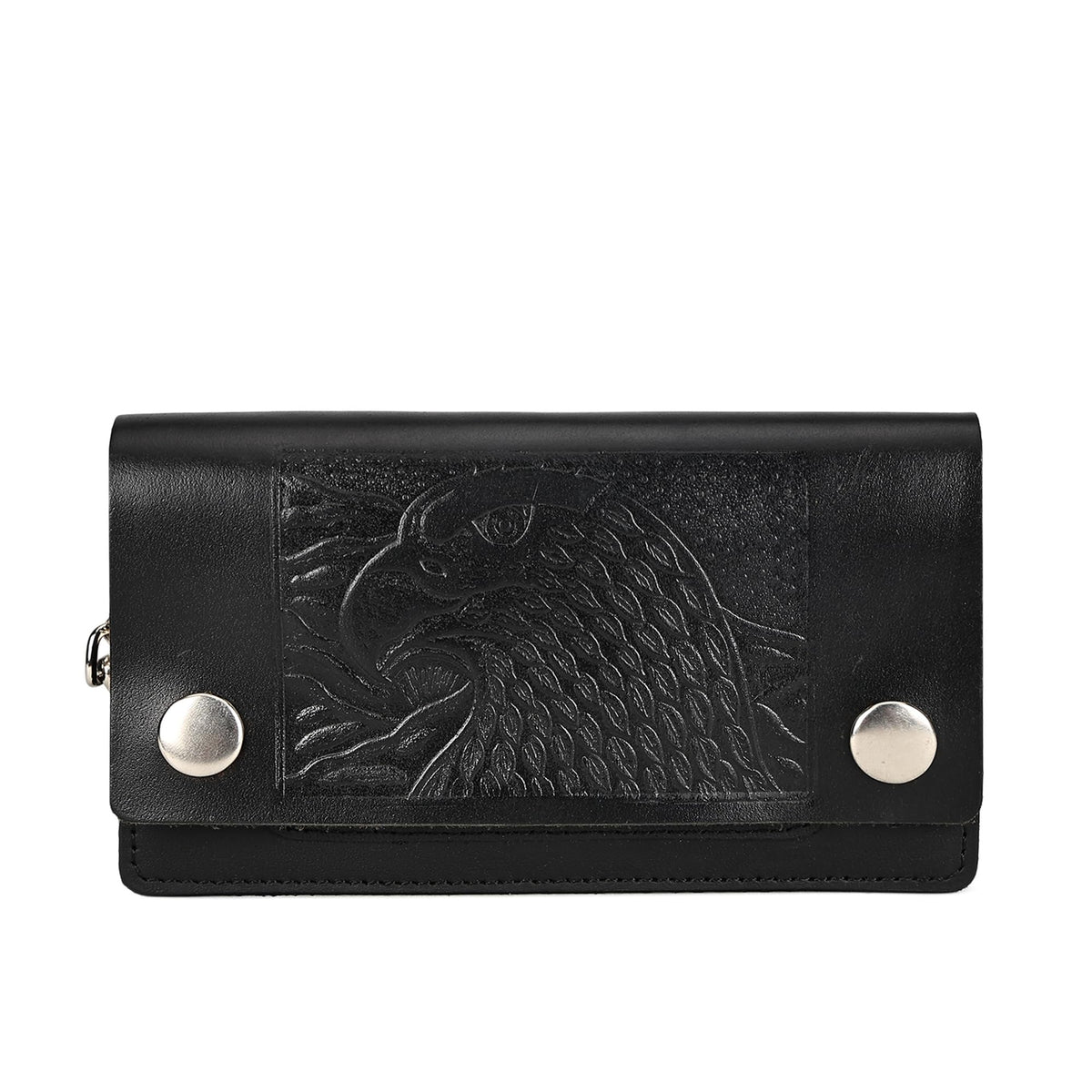 Leatherboss Genuine Leather Men Trifold Eagle Biker Chain Wallet Credit Card Holder for Motorcycle Bikers Truckers