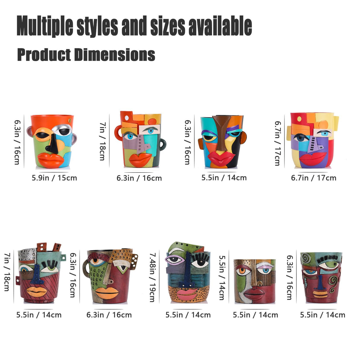 XMGZQ Abstract Cubism Face Planter,Pop Art Sculpture & Vase Decor,Unique Picasso Style Flower Pot,for 4-6 Inch Succulents & Houseplants,Drainage Hole Included,Statement Gift (Industrial)