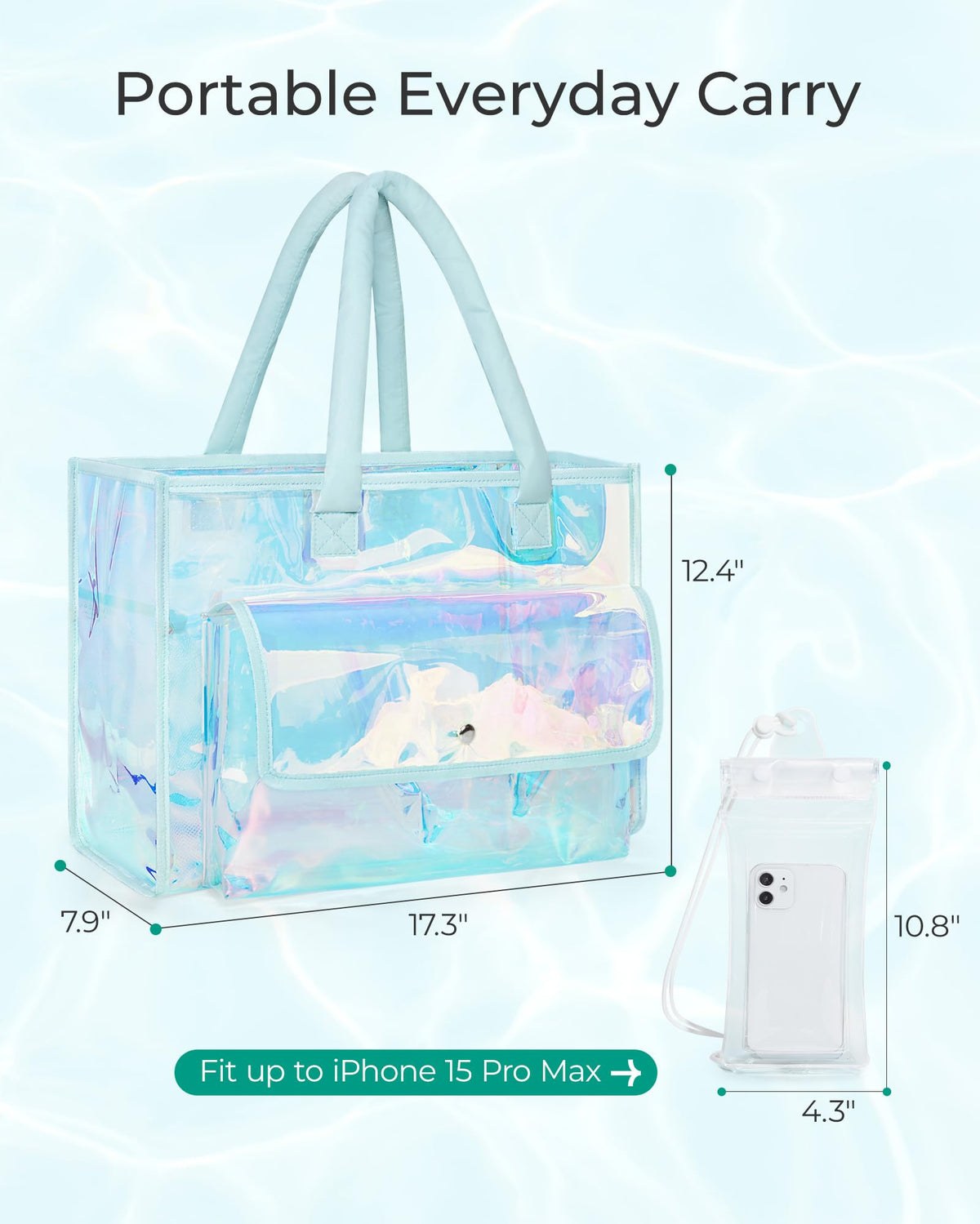 BAGSMART Waterproof Beach Bag for Women with Phone Pouch, Large Tote Bag for Pool, Travel and Vacation