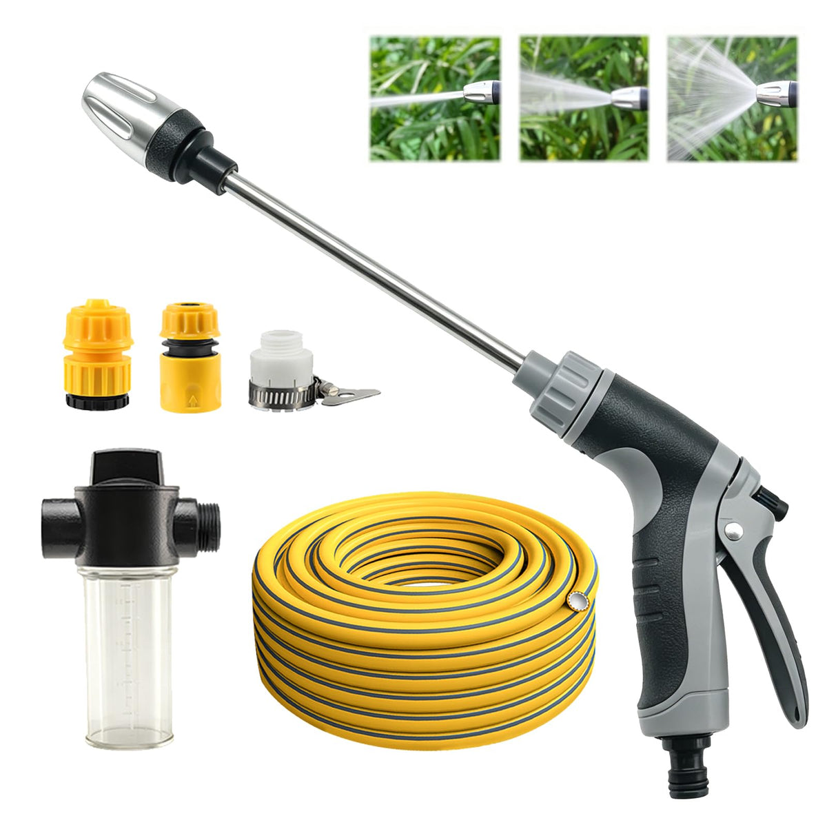 Aquoxis Pressure Washer Gun, High Pressure Jet Hose Nozzle, 3 Spray Modes Handheld Pressure Washer Nozzle for 3/4" Garden Hose, Watering Sprayer for Cleaning Yard Patio Car Pets, Easy to Install (C)