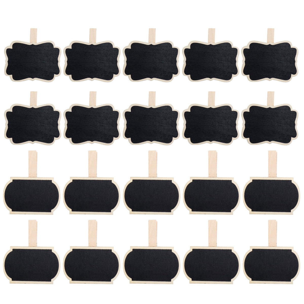 Wealrit 20 PCS Wooden Mini Chalkboard Blackboard with Clip Message Chalk Board Tag Signs Clips Basket Labels Clip for Memo,Note Taking(Flower, Lantern)